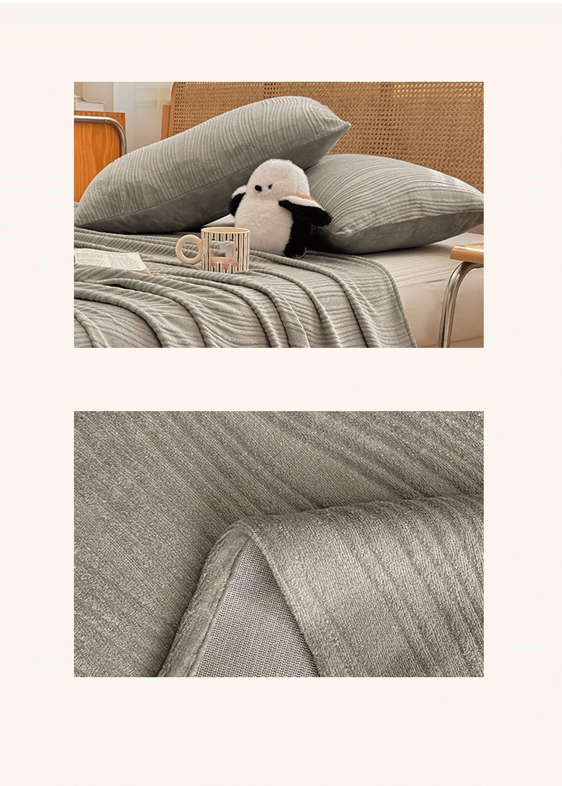 Sábana Plana Cama 80-180cm de Terciopelo Individual matrimonial y Queen Sábana Superior de Franela Suave y acogedora for otoño, Invierno y Primavera(Light Gray A,200x230cm+48x74cm x2)