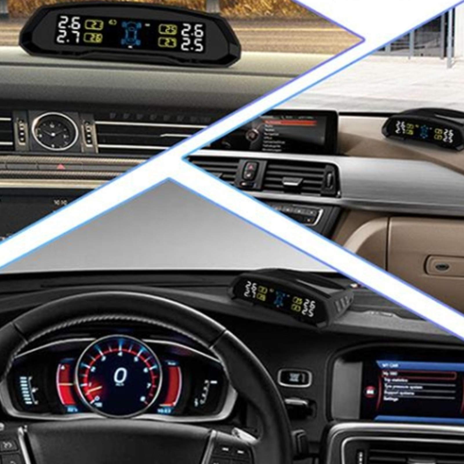 Akozon de monitoreo de presión de neumáticos, TPMS inalámbrico TPMS de energía Solar o USB con 4 sensores para Autocaravana, Remolque, Autocaravana