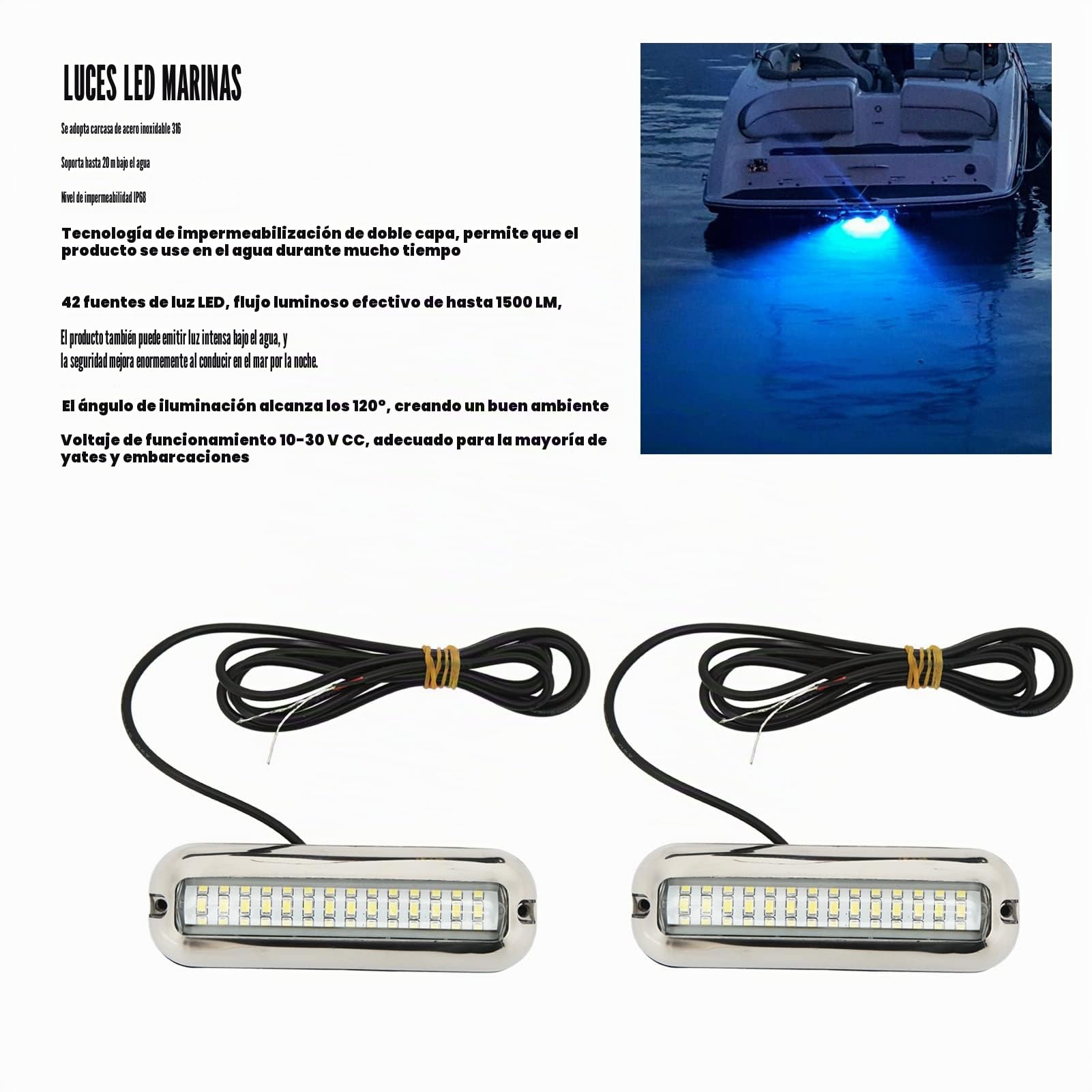 Luz LED Marina, Alta Luminosidad 1500LM 42 LEDs IP68, Luz de Barco Subacuática para Tapón de Drenaje Resistente al Agua for Yates Barcos Navegación Nocturna y Decoración Marítima
