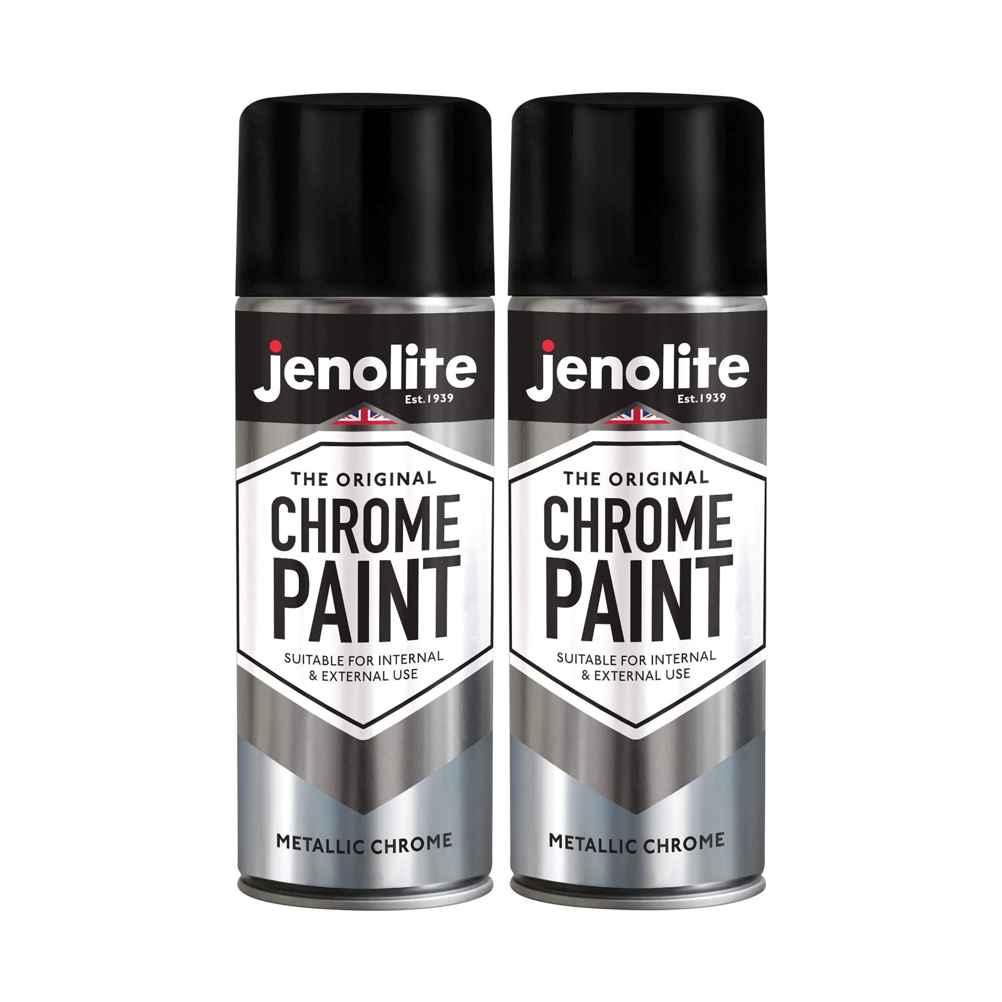 JENOLITEChrome Spray Paint | Smooth Metallic Silver | Chrome Colour | Multi-Surface Paint For Metal, Wood, Plastic, Ceramic | Suitable For Interior & Exterior Use | 2 x 400ml