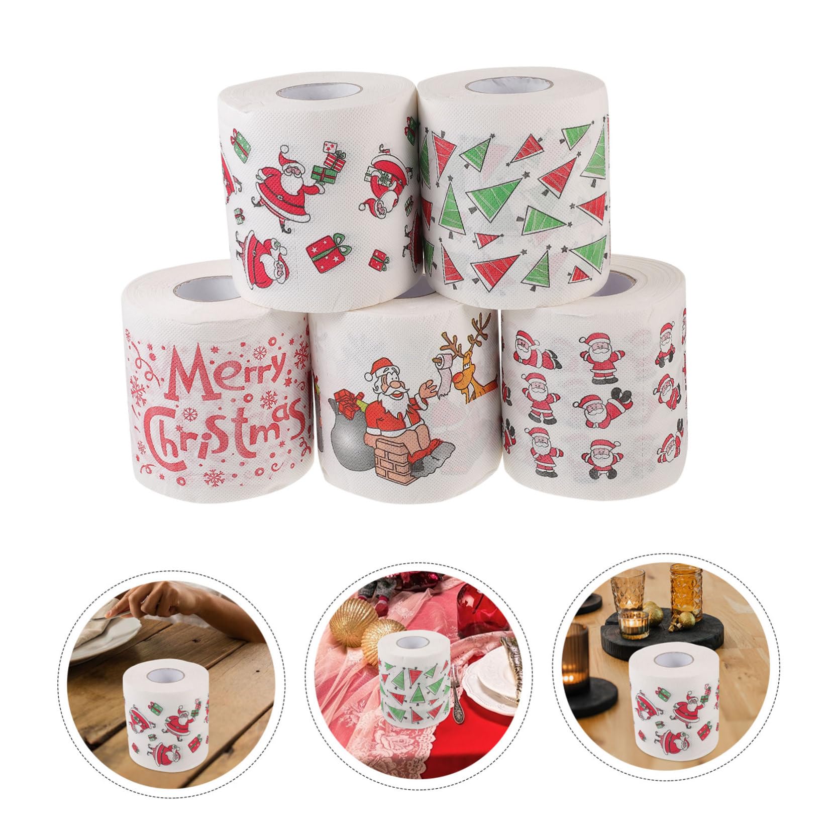 5 Rollos Servilletas Desechables Navideñas Higiénico Con Motivos Festivos Absorbentes Para Fiesta Decoración Navidad