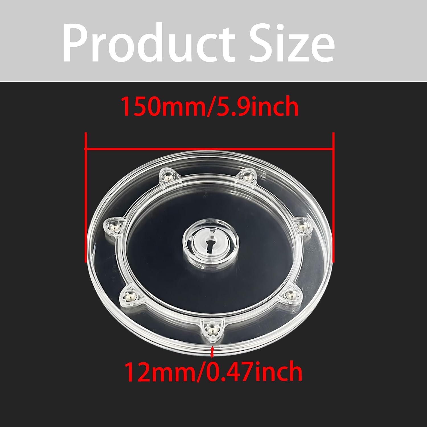 6" Small Lazy Susan Turntable Organizer Revolving Display Base, Clear Acrylic Ball Bearing Rotating Tray for Spice Rack Table Cake Kitchen Pantry Decorating, 40 lb Load, 360° Smooth Rotation
