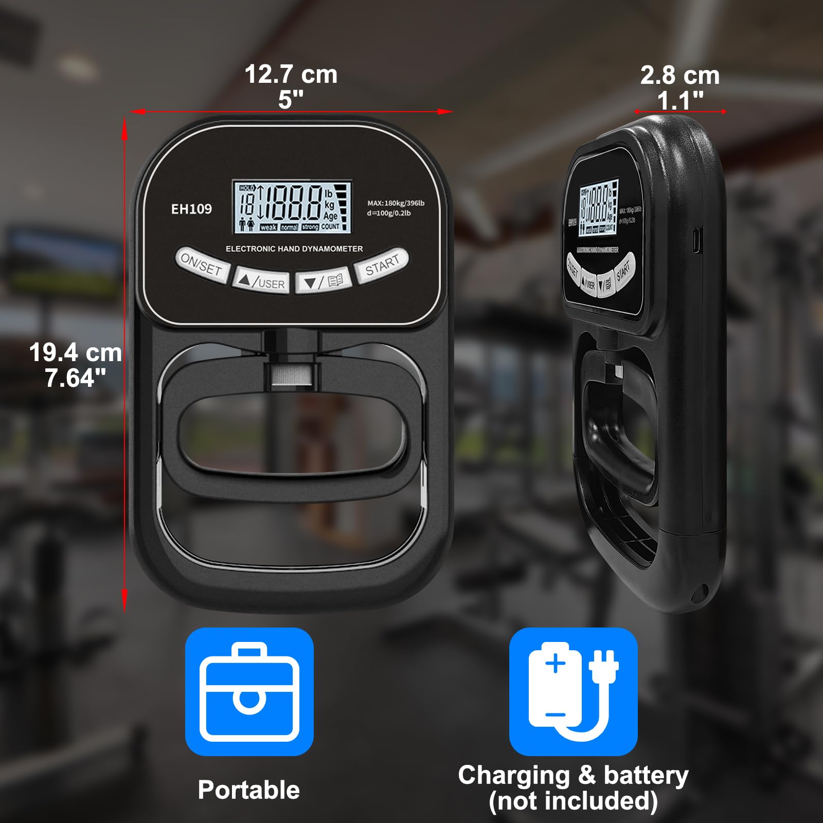 Dinamometro Mano Digitale Misuratore Elettronico Della Forza di Presa Della Forza Della Mano con Display LCD Nero Grip Trainer per la Forza di presa Trainer per la presa Regolabile 180 kg