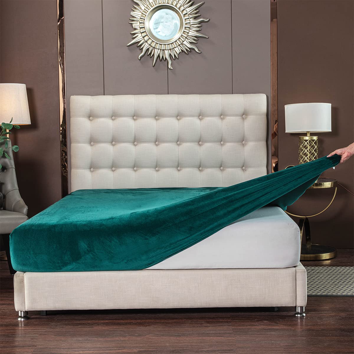 Soifox Jersey Warm Spannbettlaken 180x200cm bis 200x200 Plüsch Fleece Samtweich Kuschelig Flauschig Cashmere Touch Bettlaken Dunkelgrün mit Gummizug