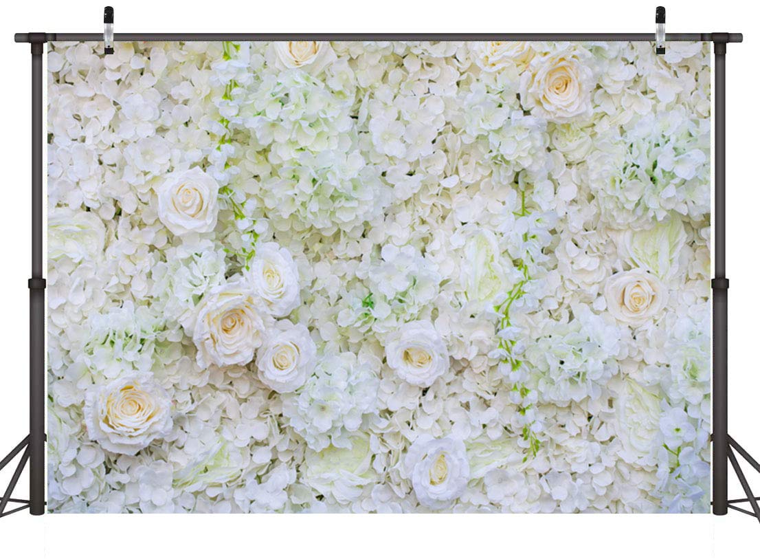 JMQCXD 7x5ft White Rose Backdrop Flower Backdrop Floral Wall Backdrop Wedding Photo Background Carnival Party Backdrop Birthday Party Background Baby Shower Photo Booth Props J-011