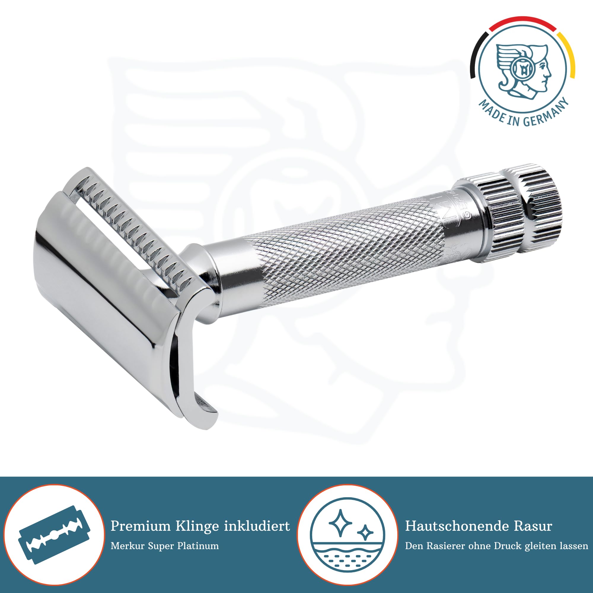 MERKUR 37C Maquinilla de afeitar de seguridad de corte inclinado – Acabado cromado brillante, peine cerrado, afeitado clásico – Made in Germany
