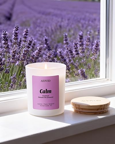 Miniatura 2 de AOOVOO Calm Candles Juego de 4 velas aromáticas para el hogar, 28 onzas, 200 horas de combustión, vela de aromaterapia con cristales, lavanda