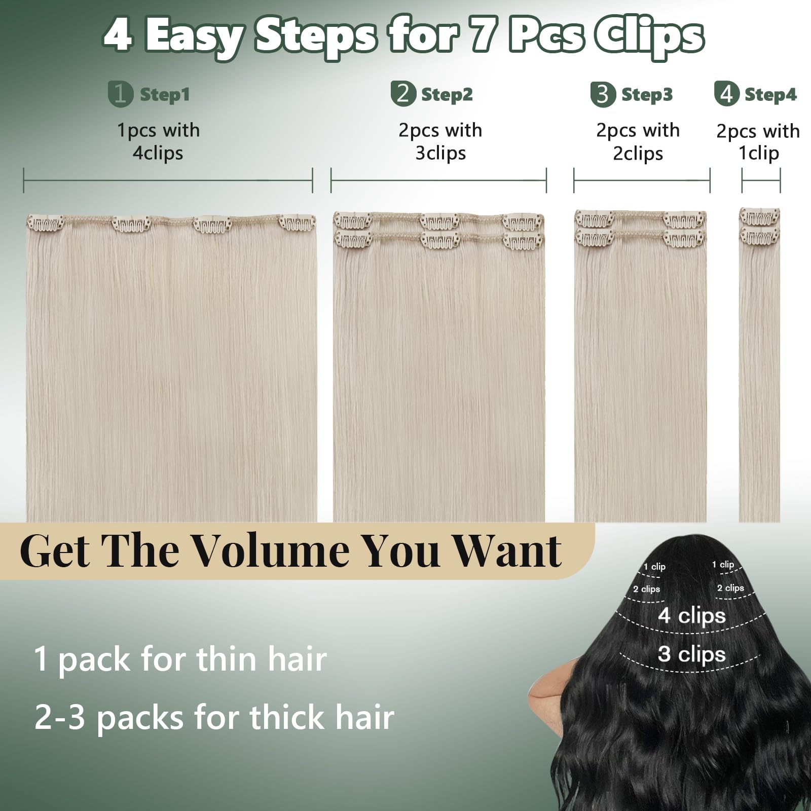 Ugeat Przedłużanie Włosów Clip in, Włosy Ludzkie, Platynowy Blond, 50 cm 7 sztuk 120g, Włosy Clip in Extensions Blond, Remy Naturalne Proste