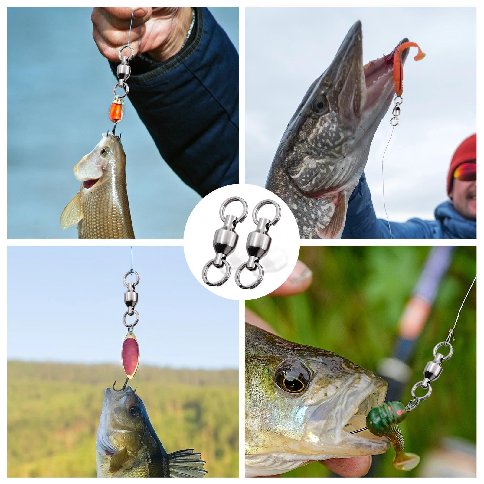 FishTrip Angelwirbel mit Spaltringen, 25/50 Stück, Kugellager-Drehgelenk, Schnellwechsel-Anschluss, für Salzwasser