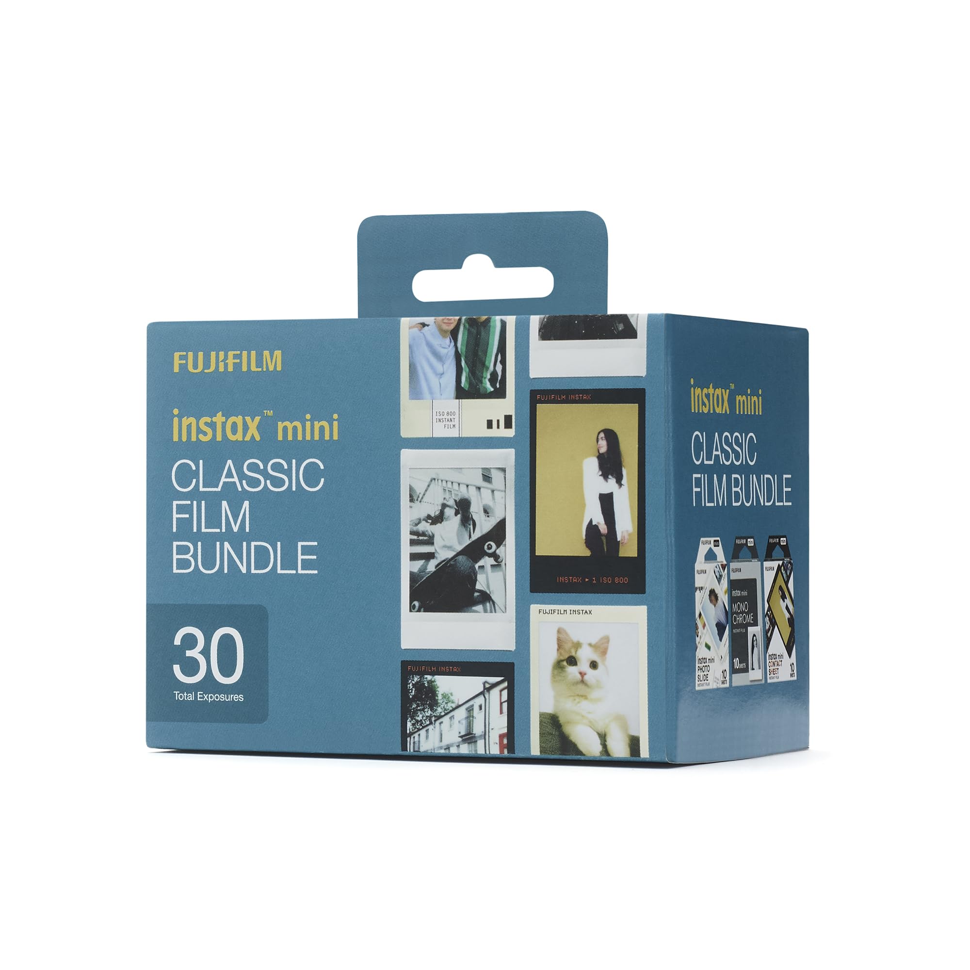 instax mini CLASSIC film bundle pellicole, 30 scatti, 3 pacchi da 10 scatti, motivo bordo Photo Slide, Contact Sheet e pellicole Monochrome