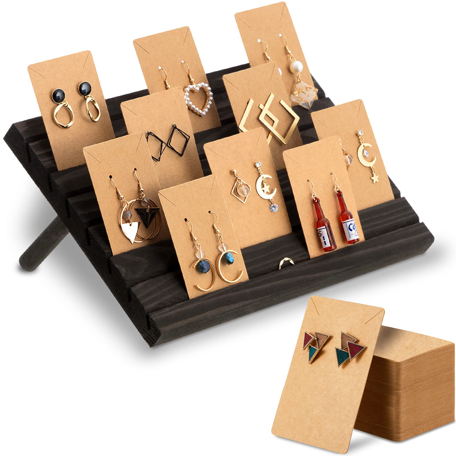 Photo 1 of Blulu Wooden Earring Display Stand, 7 Slot, Black Gray