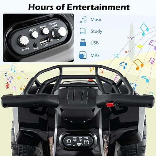 Miniatura 5 de Costzon Cuatrimoto para niños, 6 V, con batería, vehículo eléctrico de cuatro ruedas con cesta de almacenamiento, faro, bocina, música, MP3 y USB,