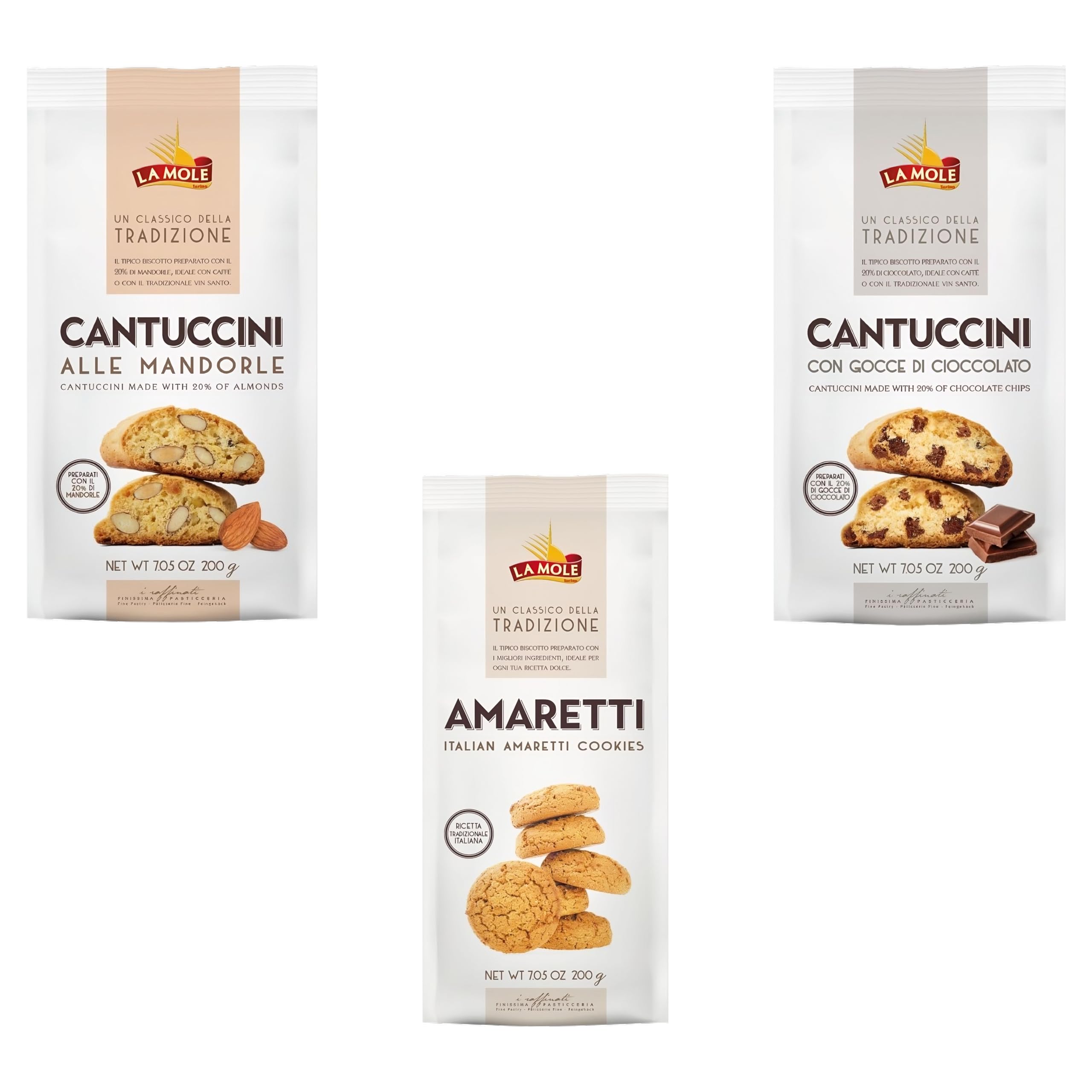 La mole Breakfast Biscuits Pick N Mix | Choose From 2+ Flavours |Almond, Chocolate Chip, Amaretti - Pack of 3 x 200g