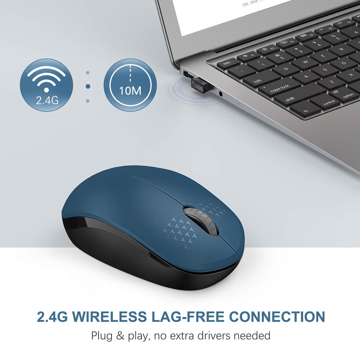 Bezprzewodowa mysz, bezgłośna mysz 2,4 G z odbiornikiem USB, przenośna mysz komputerowa Seenda do komputera, tabletu, laptopa, notebooka, niebieska i czarna