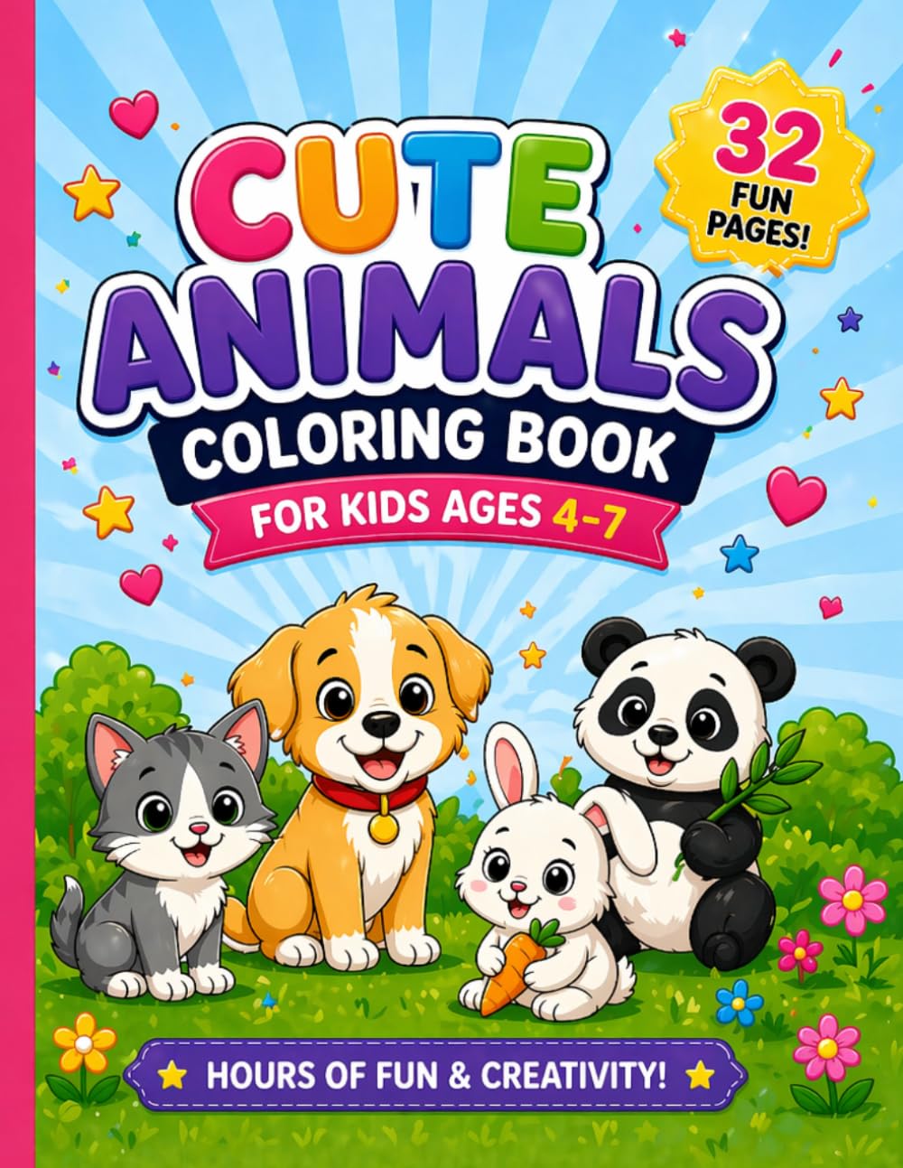 Cute Animals Coloring Book for Kids Ages 4–7: Fun and Easy Coloring Pages with Mazes, Tracing & Activities