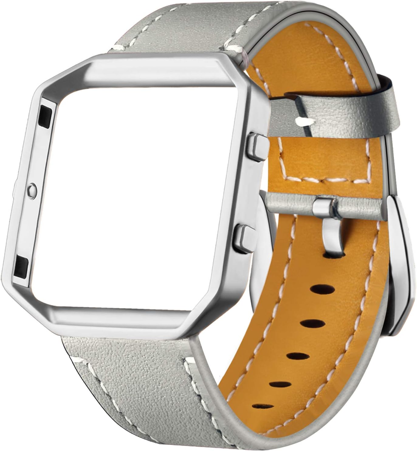 Dizywiee for Fitbit Blaze Leather Bands with Metal Frame, Classic Genuine Leather Wristband for Fitbit Blaze Replacement Fitness Strap Women Men