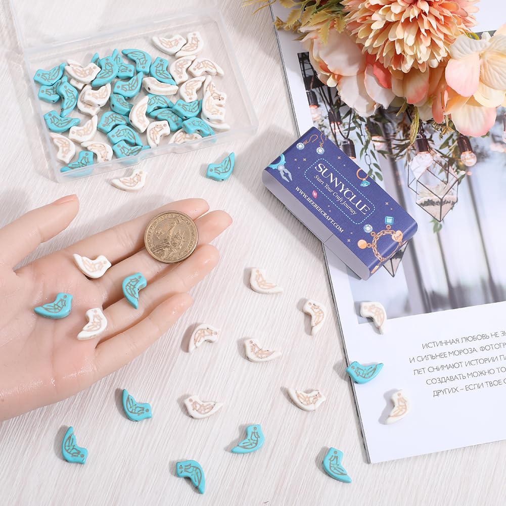 SUNNYCLUE 1 Boîte 100 Pcs Signe De La Paix Perles En Vrac Coloré Synthétique Turquoise Perle Charmes Plat Rond Sculpté Creux Fil Élastique Pour Bricolage Bracelets Artisanat Fabrication De Bijoux