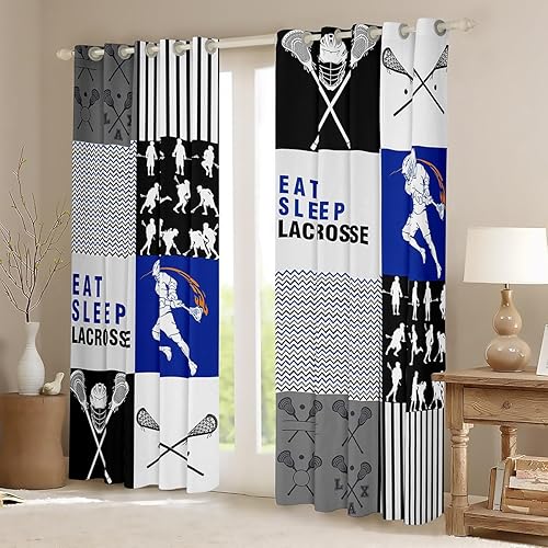 Miniatura 2 de Erosebridal Cortinas opacas de lacrosse para niños, de 42 x 63 pulgadas, cortinas geométricas de retazos y cortinas para adolescentes, 2 paneles