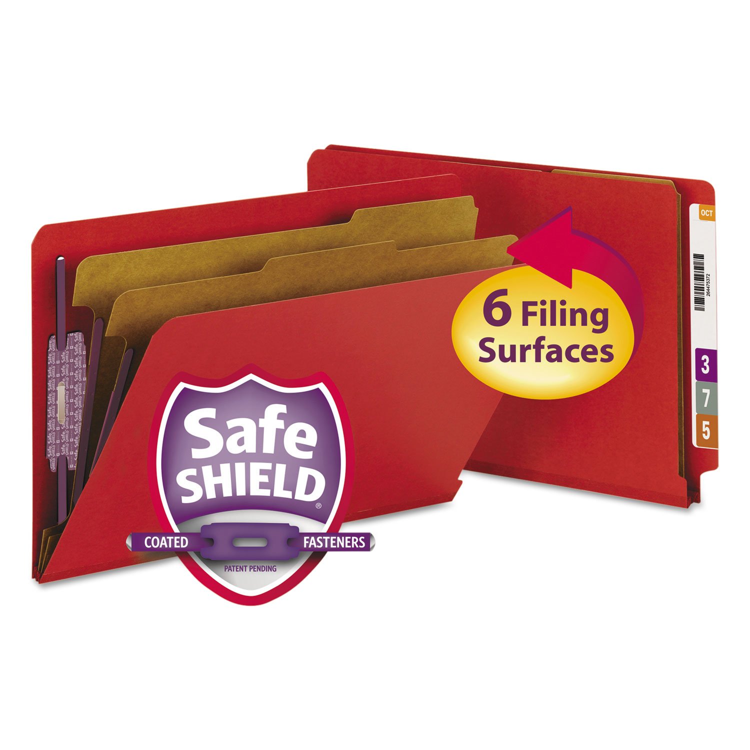 Smead End Tab Pressboard Classificazione Cartella File con Elementi di fissaggio SafeSHIELD®, 2 Divisori, Espansione 2", Legale, Rosso brillante, 10 per Scatola (29783)