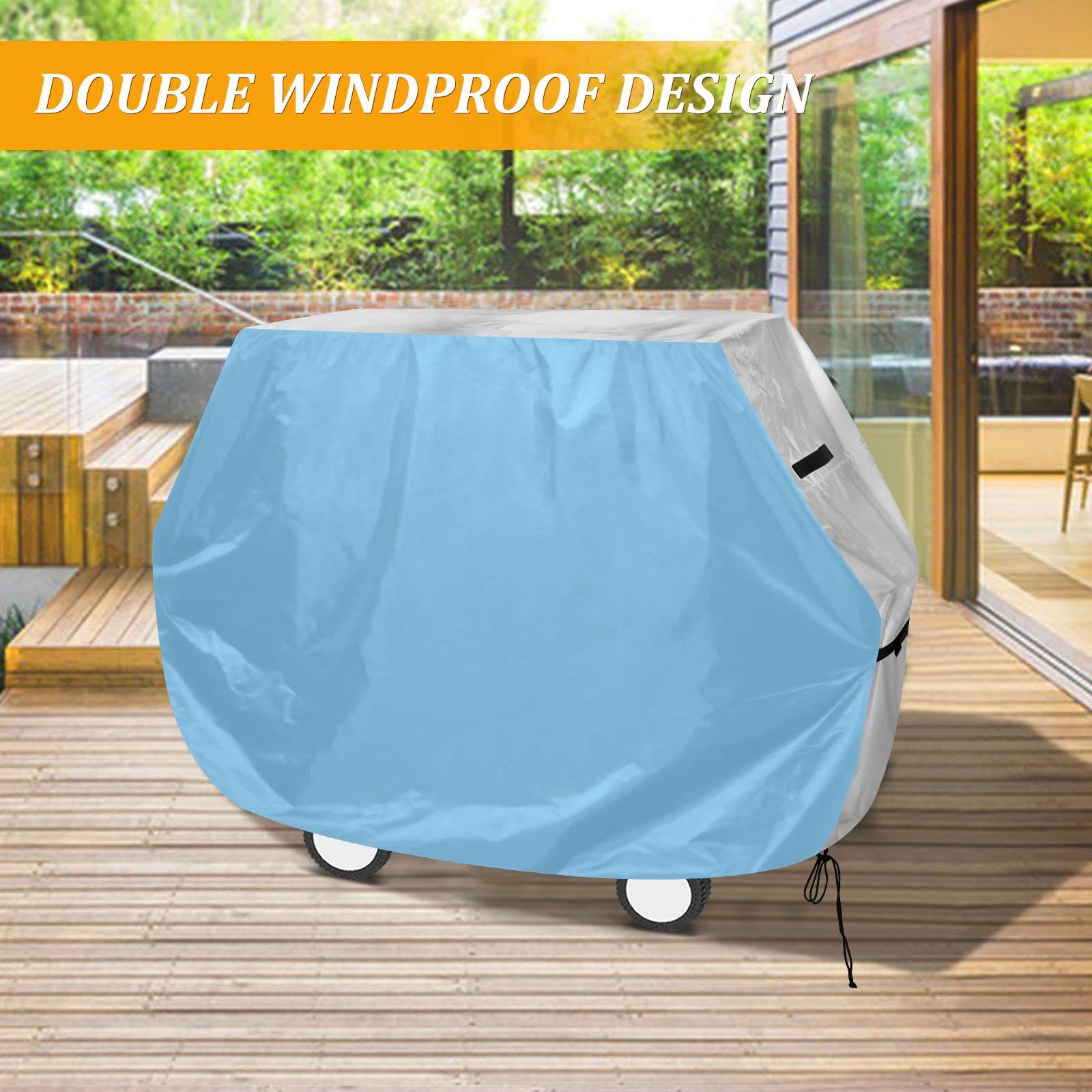 65 Zoll BBQ Grillabdeckung Wasserdicht & UV-beständig Outdoor Grill Gasgrill Schutz Verstellbarer Kordelzug Staub- & Windabweisend Hellblau