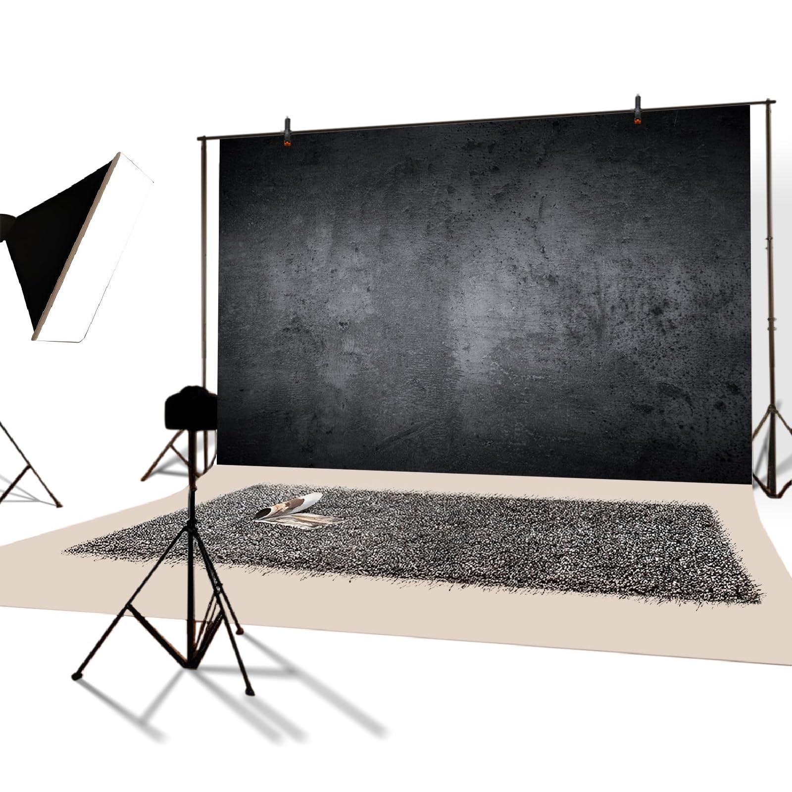 YongFoto 3x2,5m Vinyle Toile de Fond Surface de béton Noir Mur Texture marbre foncé Fond Décors Studio Photo Banner Enfant Video Fete Photobooth Photographie Props