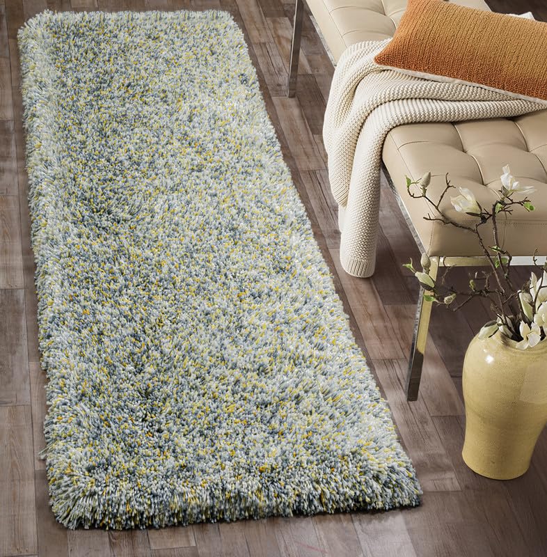 Image of FIASCO Tie Dye Shaggy Carpet Bedside Runner | 2 Inch Pile Height Back in Canvas for Bedroom, Kids Room, Guest Room Microfiber Soft Plush Fluffy Shaggy Carpet | 1.5x4 Feet Blue Yellow Mix