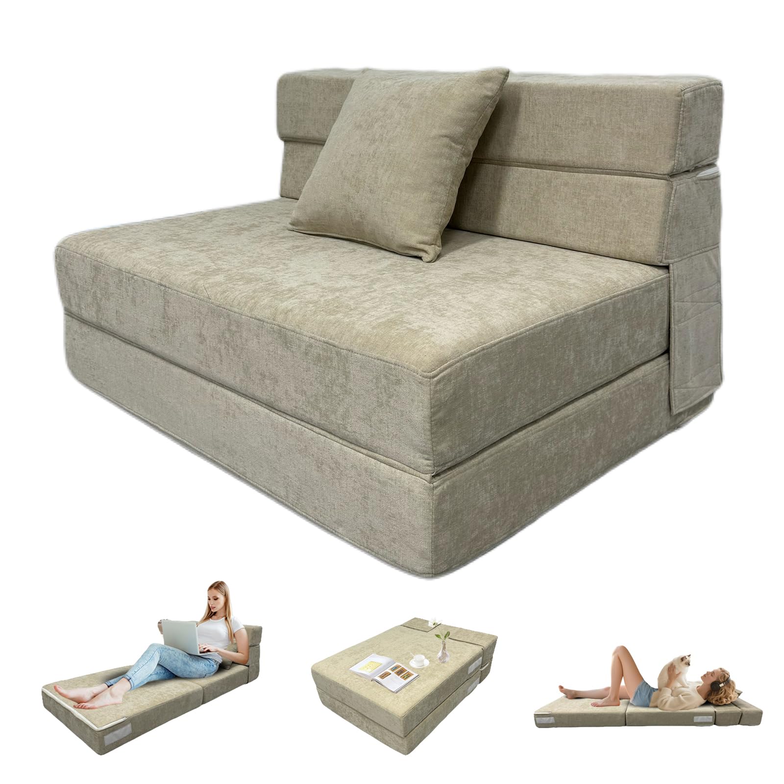ANONER Sofá Cama Plegable 4 en 1, Beige