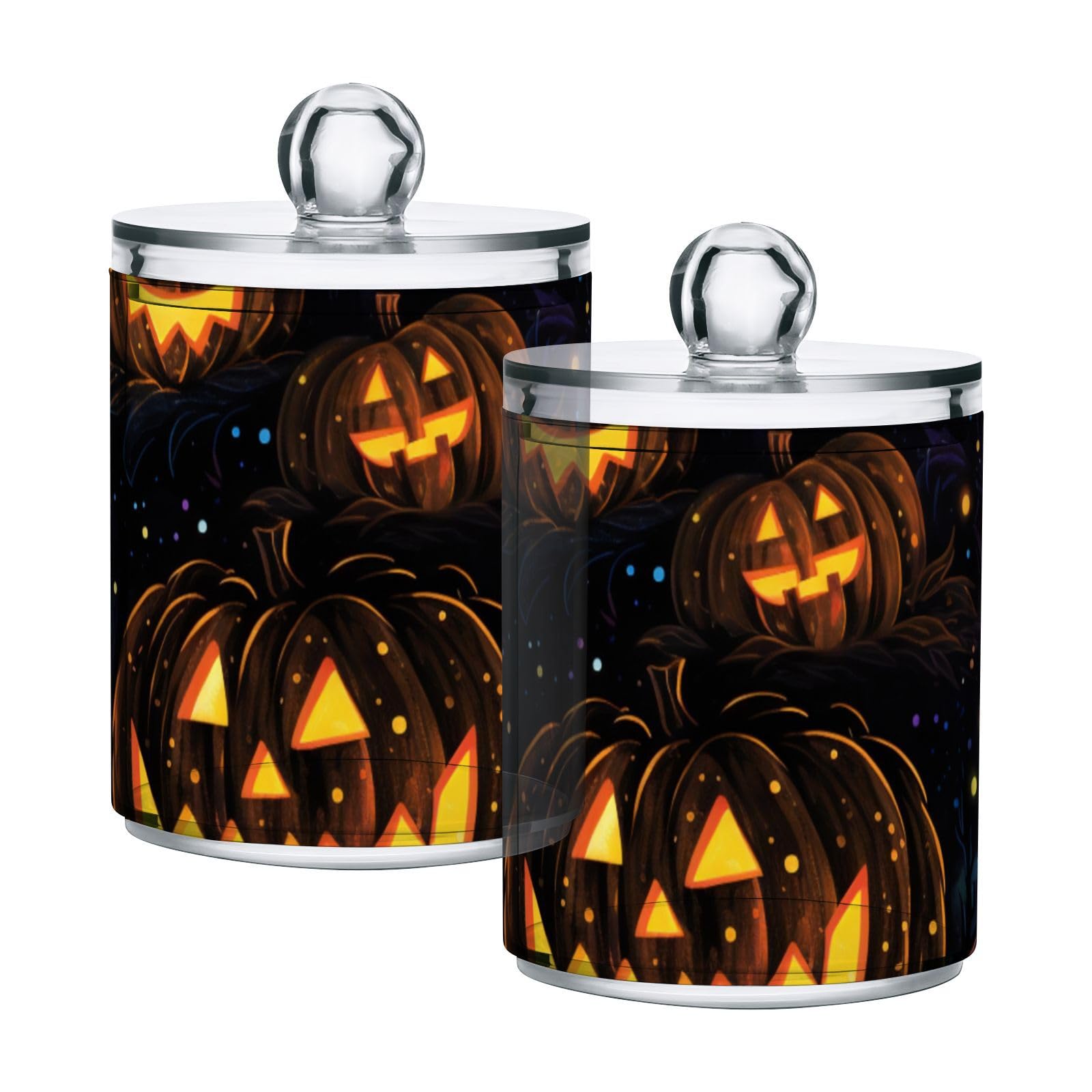 Pumpkins-print Restroom Bathroom Organizers with Lid Qtip Holder Dispenser Apothecary Jars Cotton Balls Pads Swabs Holder Jar 4