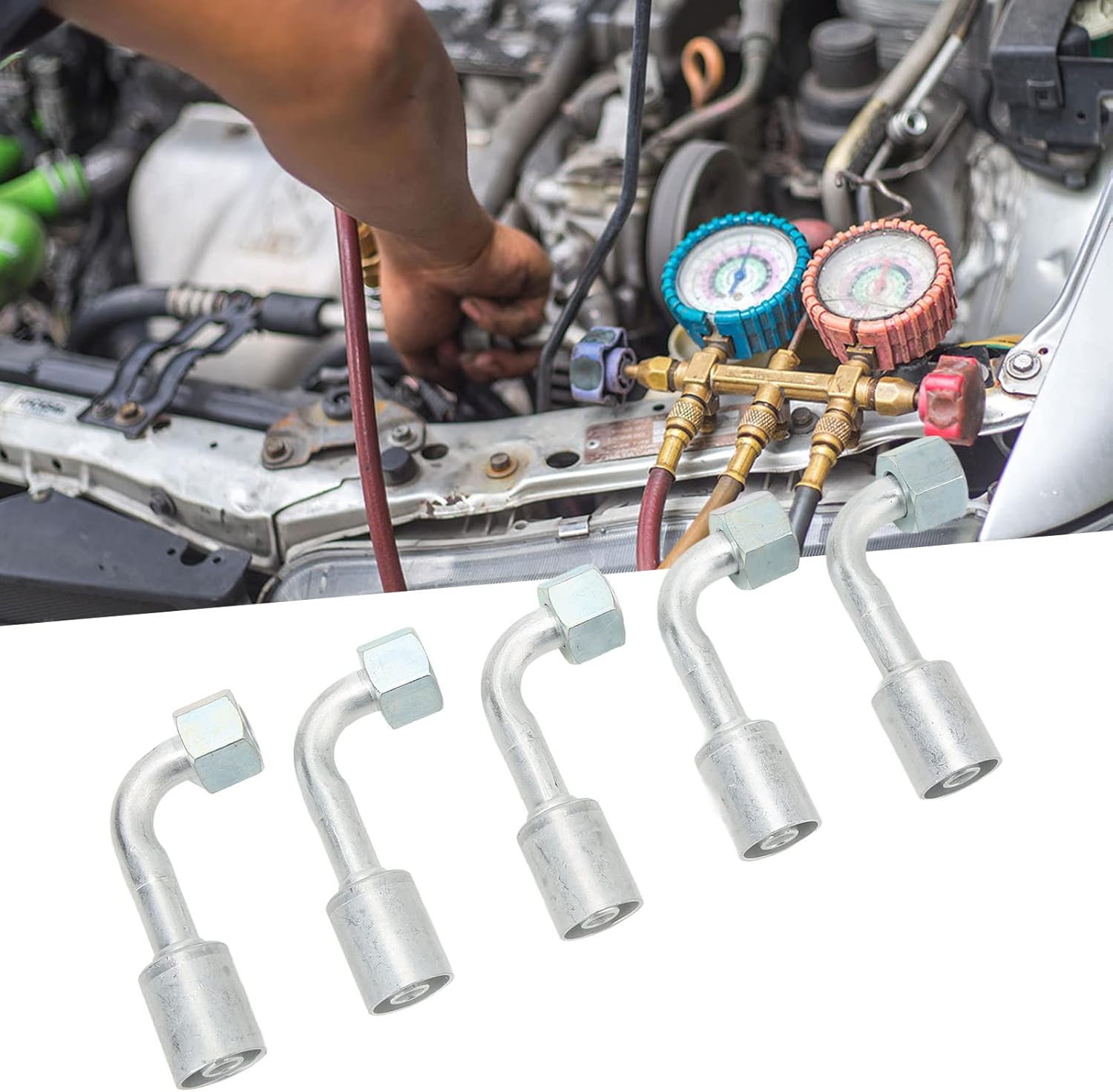 Air Conditioning 90 Degree Beadlock, 10 Pcs 5/8in Air Conditioning 90 Degree Beadlock AC Splicer Hose Fittings Adapter for Car Truck