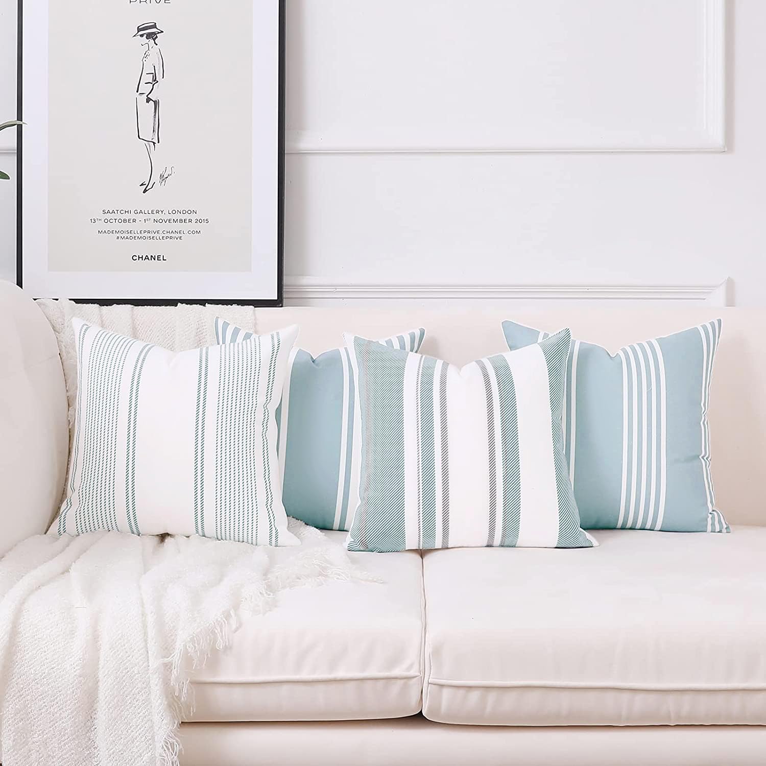 Homefeelzydys Paquete de 4 Fundas de cojín a Cuadros con Rayas de Granja, Fundas de cojín Decorativas de algodón de 50x50cm, Fundas de cojín para sofá, Banco y sofá