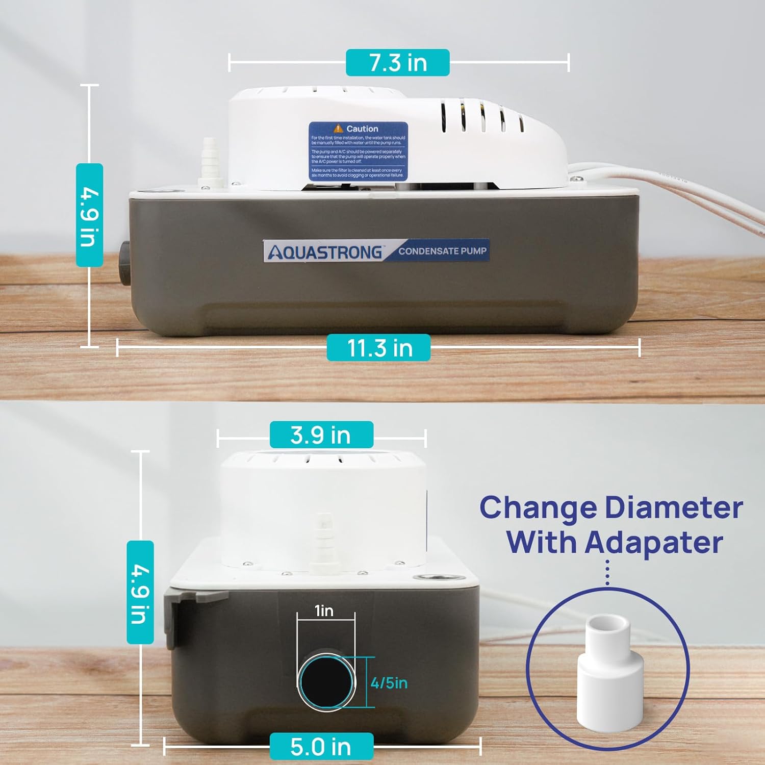 Aquastrong HVAC Condensate Pump, 115V/230V, Automatic Safety Switch, AC Condensate Removal for Air Conditioner, Furnace, Dehumidifier, 3.3' Power Cord, Gray, Medium Tank & 19.7ft Tubing