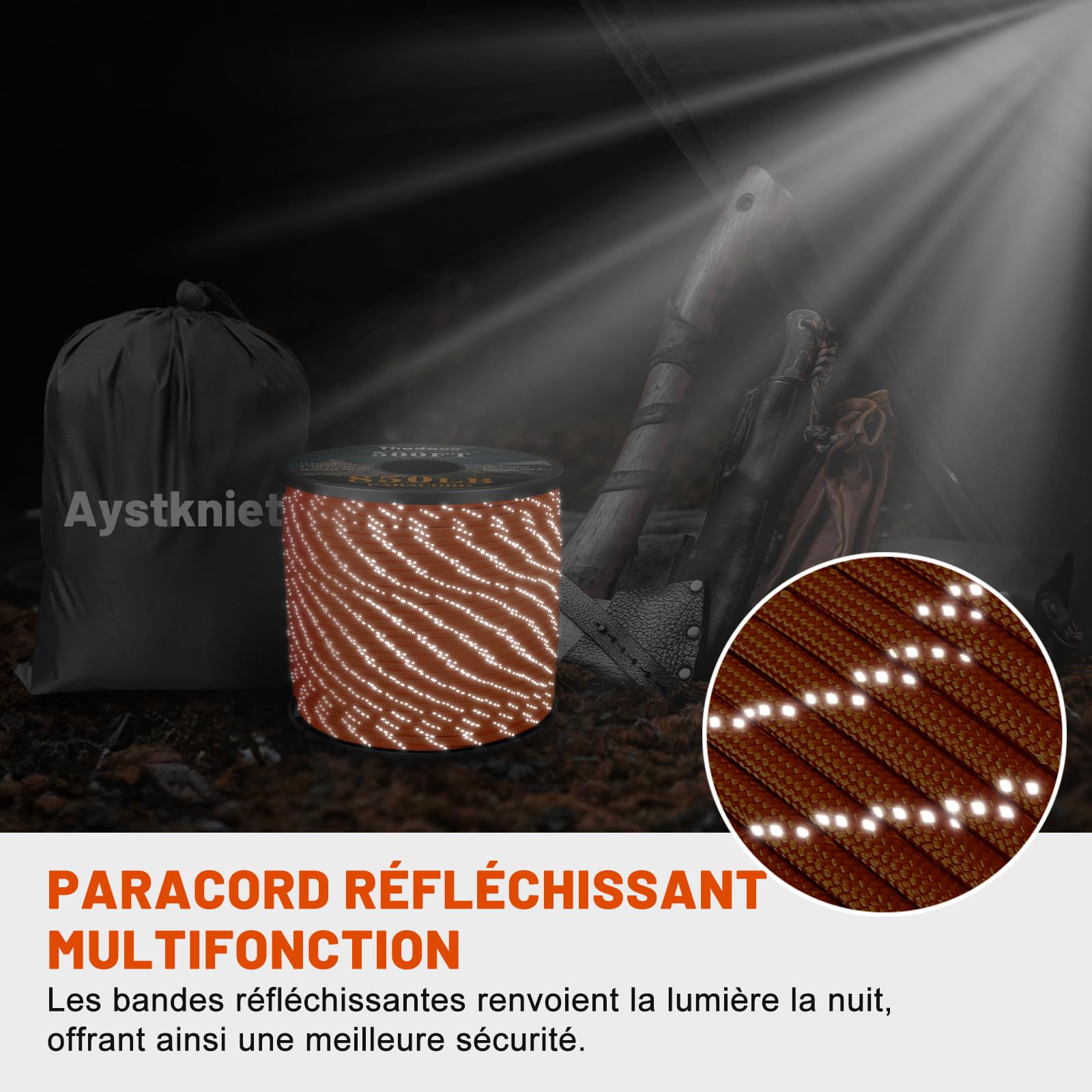 Aystkniet Corde Paracorde Réfléchissante, Corde Parachute, Orange, 305M | 11 Brins Internes, Diamètre 4 mm, Charge Max 386kg, Résiste à l'abrasion, Résiste aux UV, pour l'artisanat Camping Bricolage