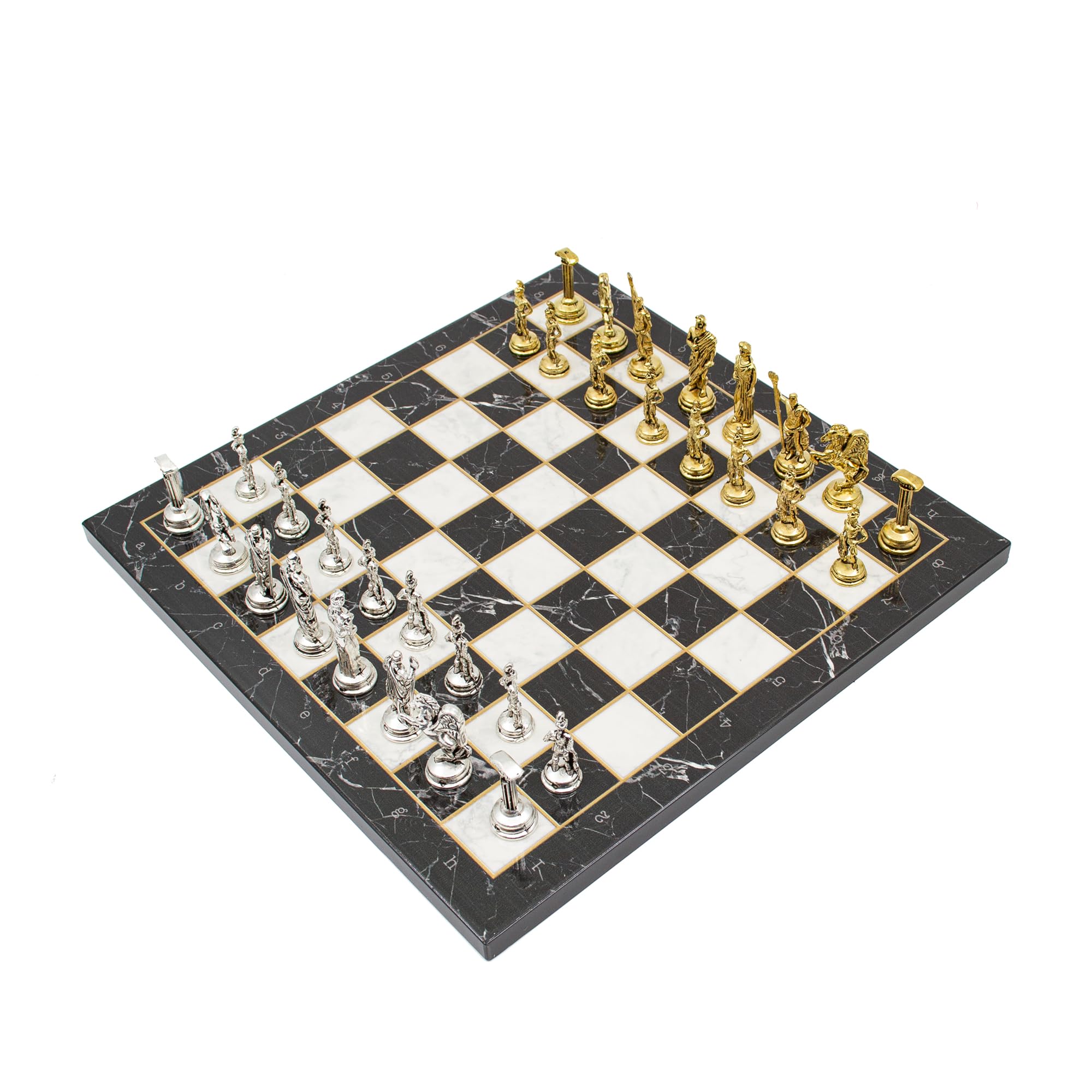 GrandGiftStore Marble Design Chess Set,Wooden Chess Board, Roma Metal Chess Pieces, Wooden Clasic Chess Set/Black