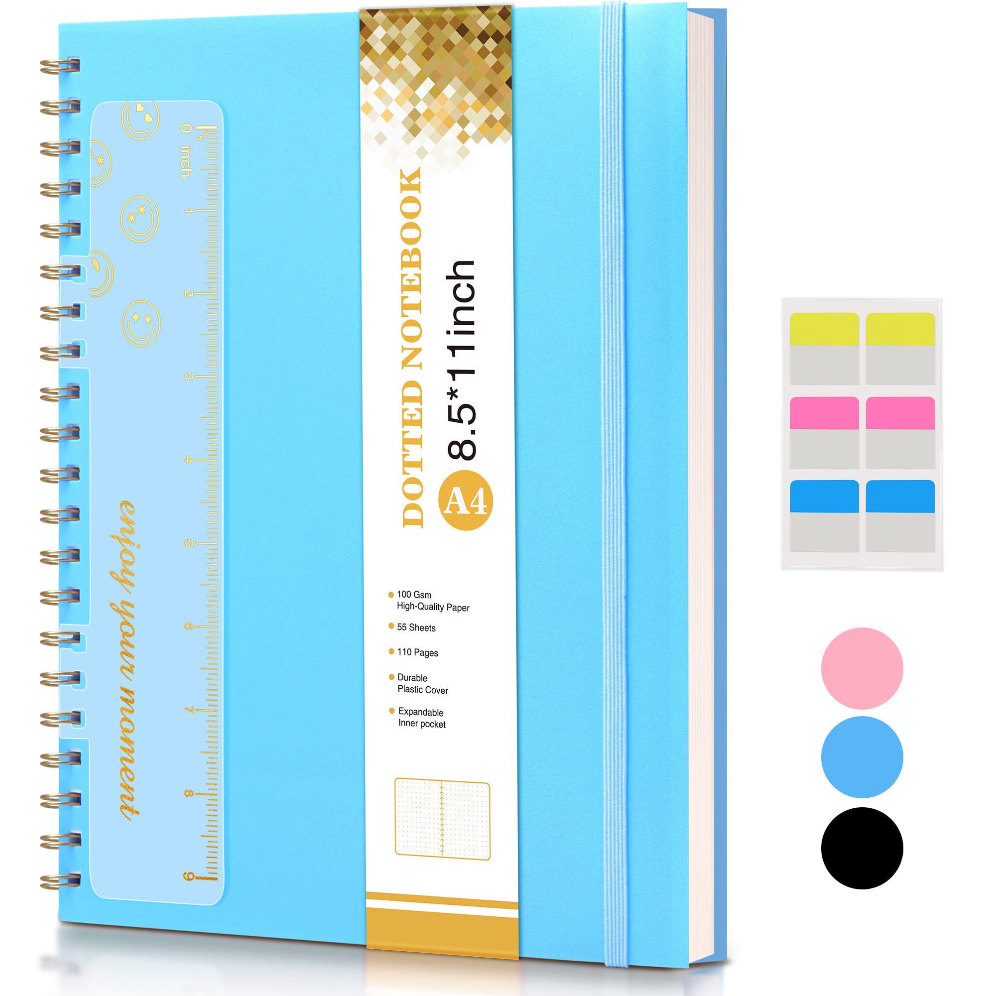 Dotted Notebook, 8.5" x 11" Spiral Notebook, A4 Large Dot Grid Notebooks for Women and Men, 100 GSM Dotted Paper, Hardcover Spiral Dotted Journals from Unknown Binding