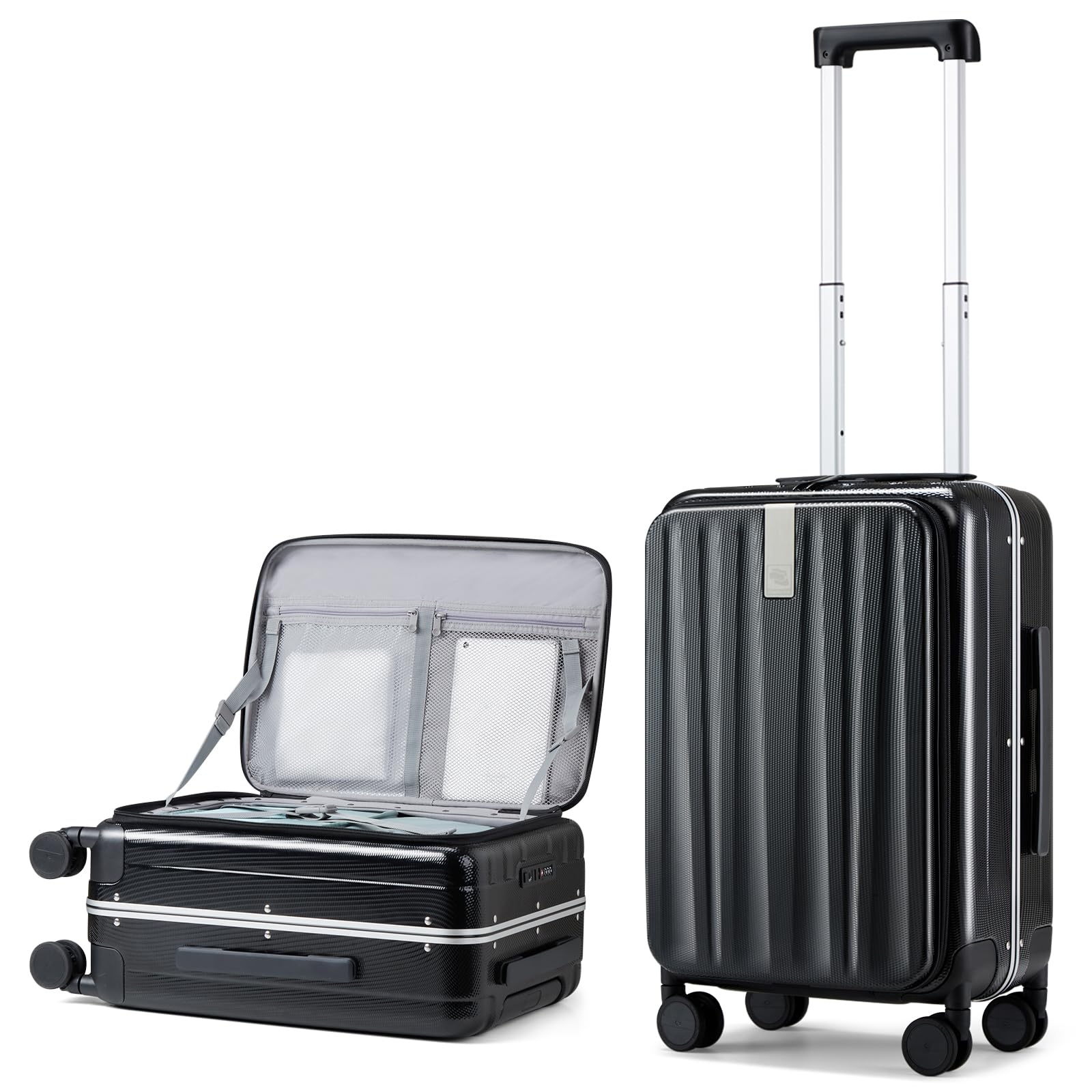 Hanke Handgepäck Koffer PC Hartschalenkoffer mit 360° Spinner Rädern Frontöffnung Reisekoffer