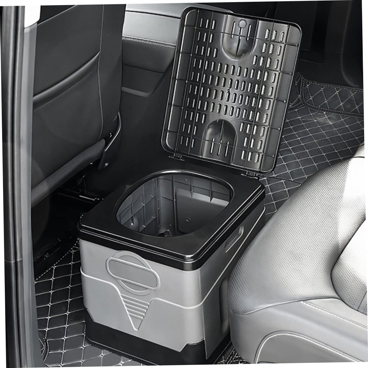 Toilettes Pliantes Portables pour Voiture Noir et Gris, Pot Pliable Léger et Solide, Toilettes d'urgence Camping Extérieur, Équipement Voyage Pratique Adulte