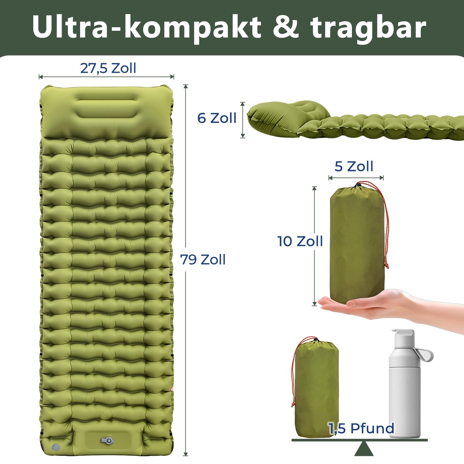 Luftmatratze Camping, Isomatte Camping, isomatte selbstaufblasend | Liegekomfort, Schnellaufblasung, Integrierte Fußpumpe, Platzsparend, Verdickt, Robust, Leicht, Vielseitig-Ideal für Outdoor
