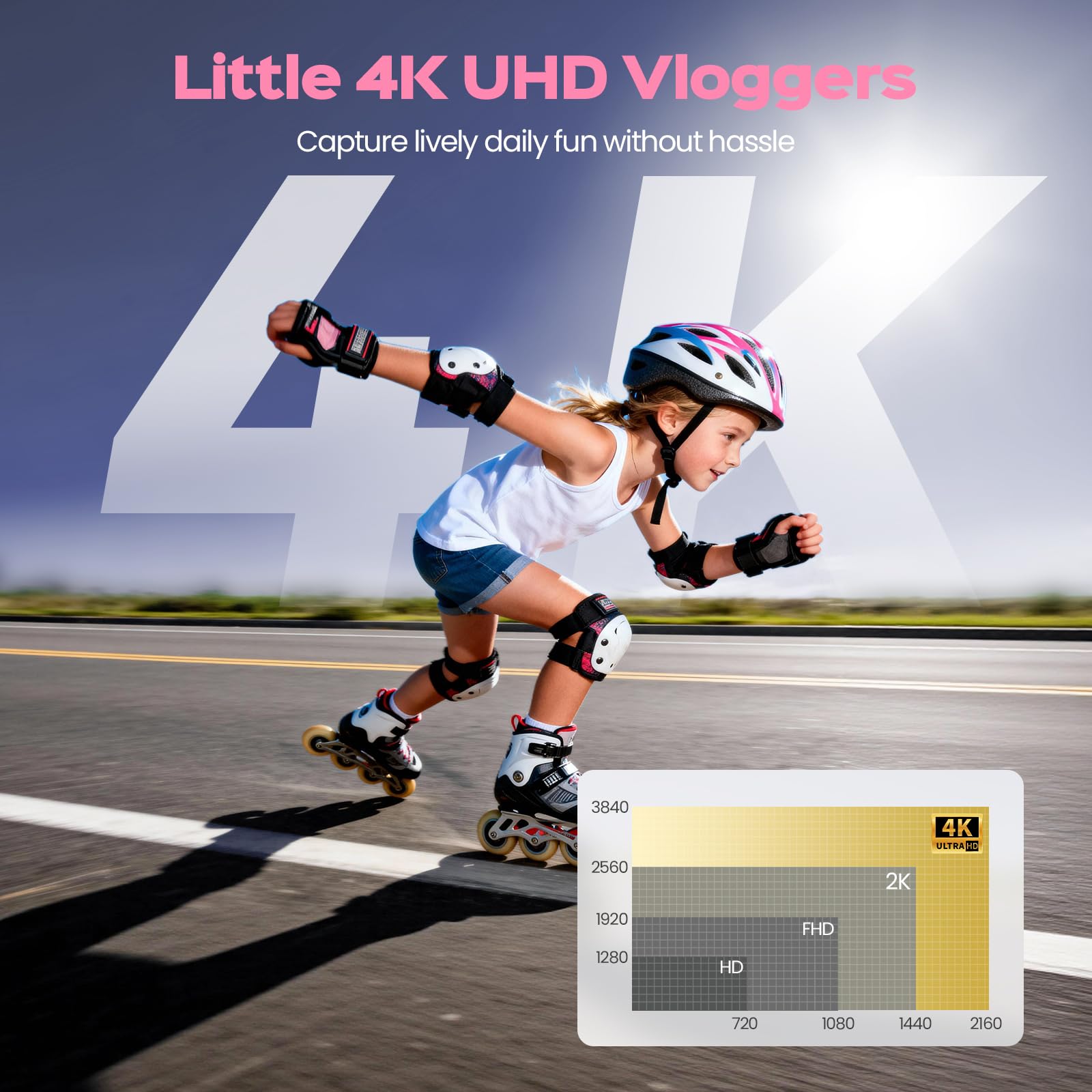Digitalkamera Kinder 4K 48MP 2,8 Zoll Anti-Shake 16X Zoom Vlogging Kamera Rosa