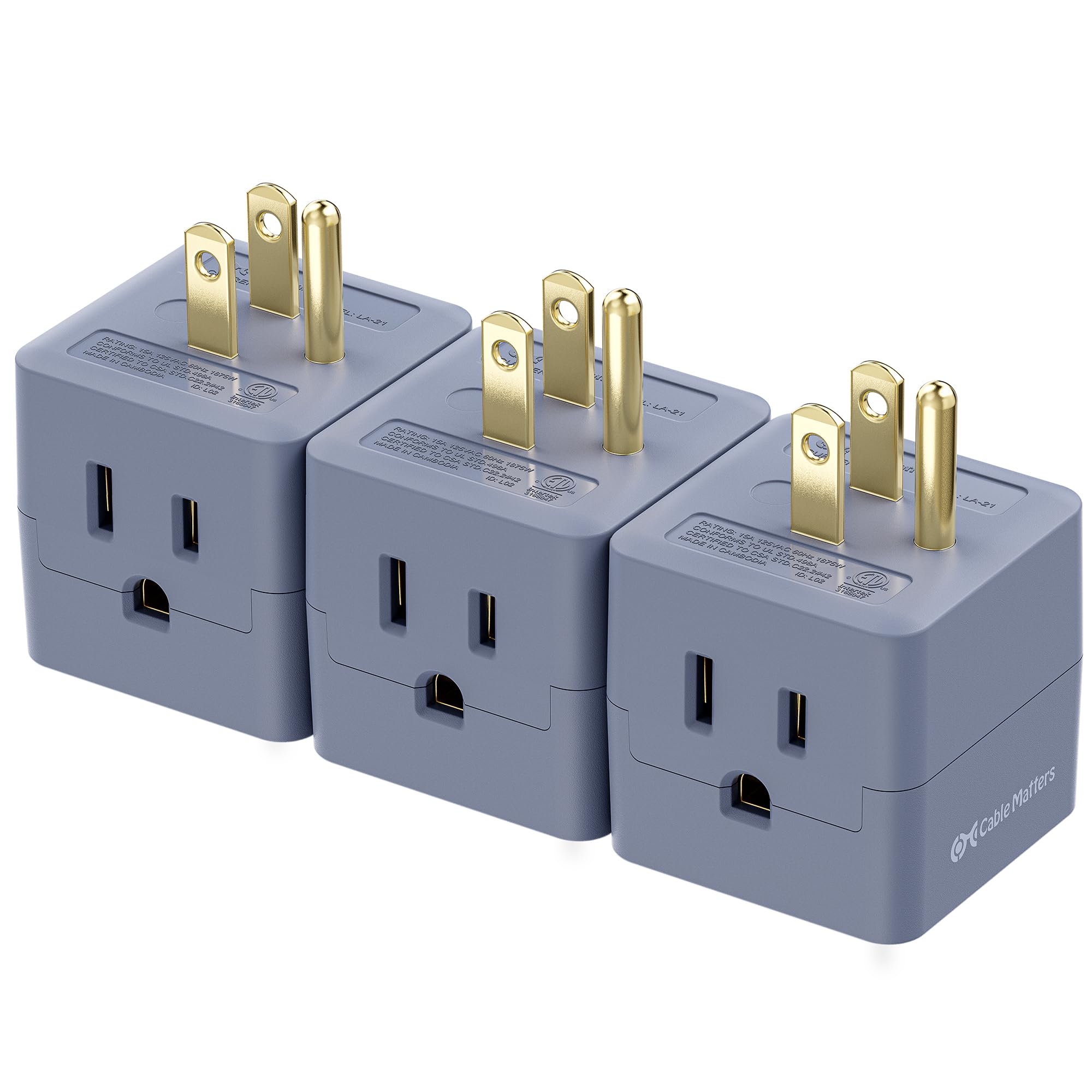 Photo 1 of [ETL Listed] Cable Matters 3-Pack 3 Outlet Wall Adapter (Grounded Cube Tap, Outlet Splitter, 3 Way Plug Adapter, 3-Prong Power Splitter), Gray