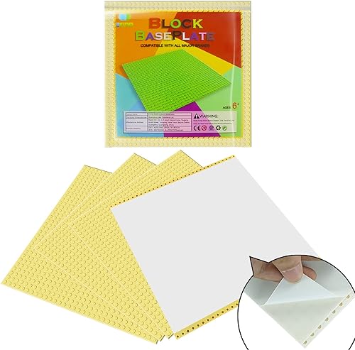 EKIND Placas de ladrillo de construcción autoadhesivas, placas base de 10 x 10 pulgadas con adhesivo para ladrillos de juguete, actividades STEM y