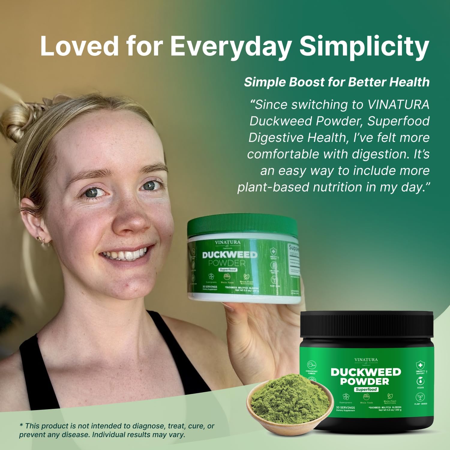 VINATURA Duckweed Powder - Duckweed Supplement, Superfood Digestive Health, Fiber-Superfood Powder of Wolffia Globosa