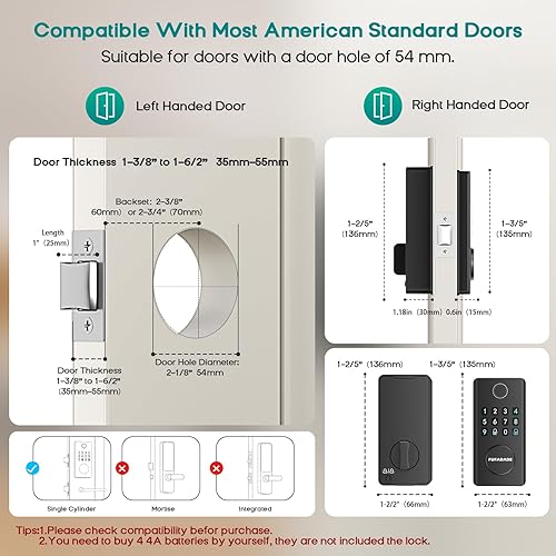 Miniatura 7 de Cerradura de puerta de entrada sin llave, cerradura inteligente electrónica mejorada con control de aplicación Tuya y 4 llaves, cerradura