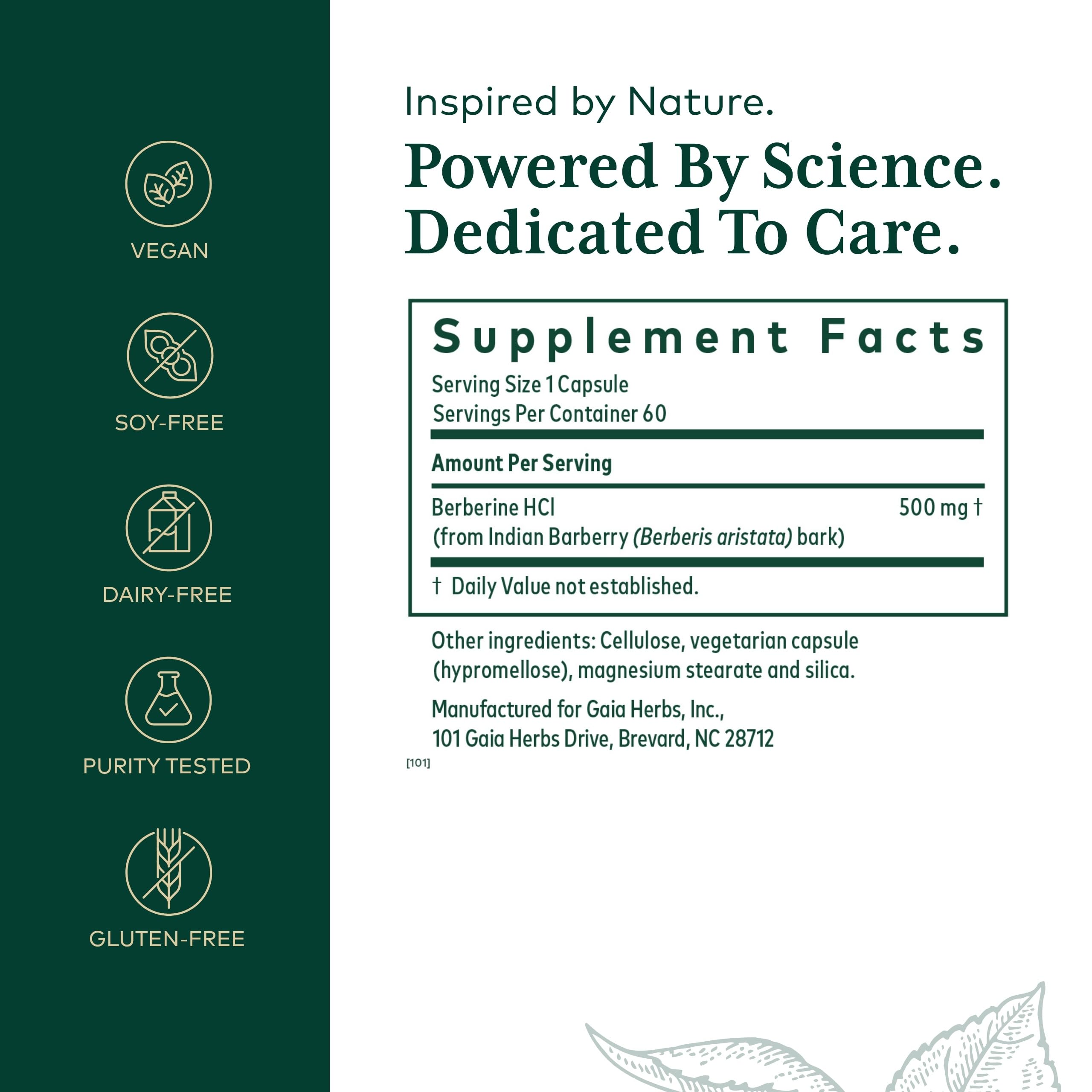 GAIA HERBS PRO Berberine Metabolic - Supplement Supplement with Berberine HCI - Vegan, Gluten-Free, Soy-Free - 60 Capsules (60 Servings)