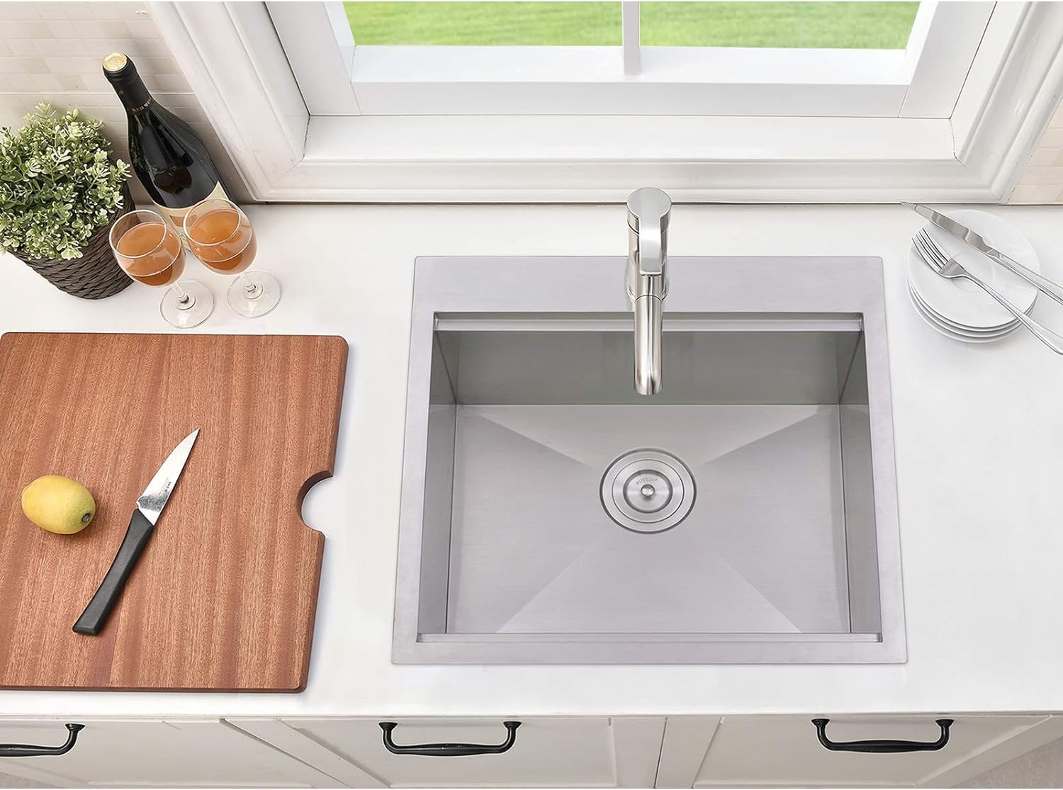 Drop In Kitchen Sink, 21x20 Inch Bar Sink Workstation Stainless Steel Outdoor Topmount Small Sinks, 16 Gauge Single Bowl Kitchen Sinks for Laundry Office Wet Bar Prep RV Yard with Accessories