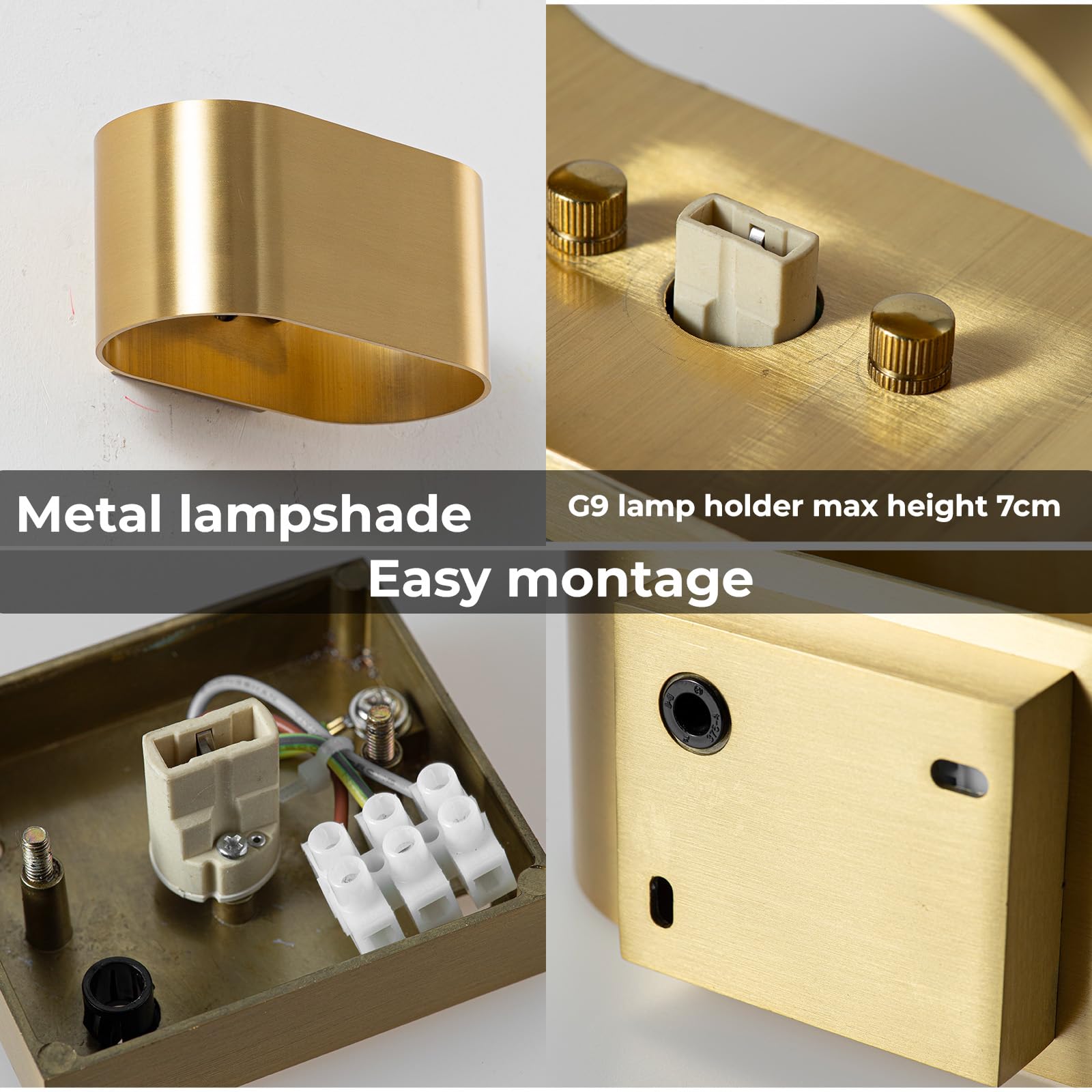 Alpinaluz Applique da Parete Up & Down con Attacco G9, Design Curvato in Metallo, Lampada Decorativa da Interno per Corridoio, Soggiorno e Camera da Letto, IP20 (Oro satinato)