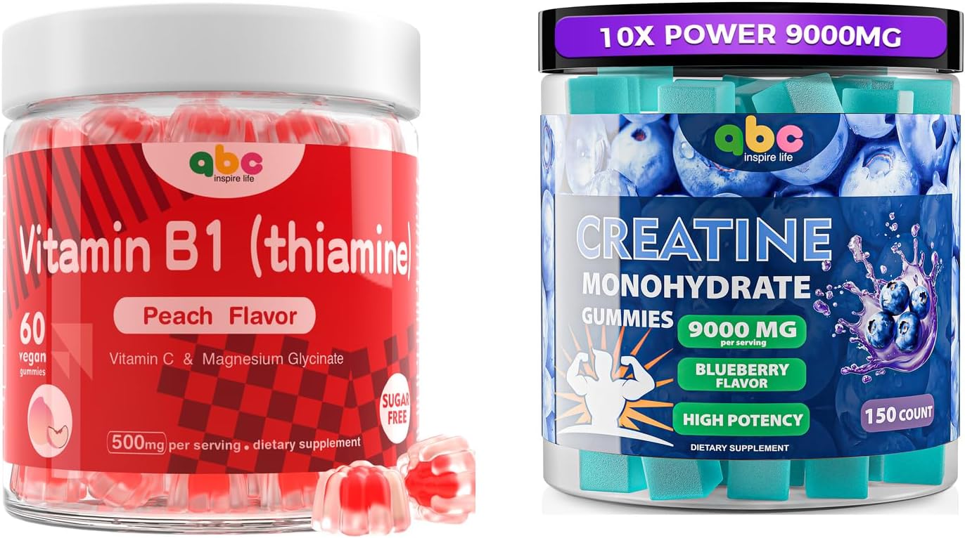 Creatine Monohydrate Gummies 9000mg for Men Vitamin B1 Gummies 300mg for Adults