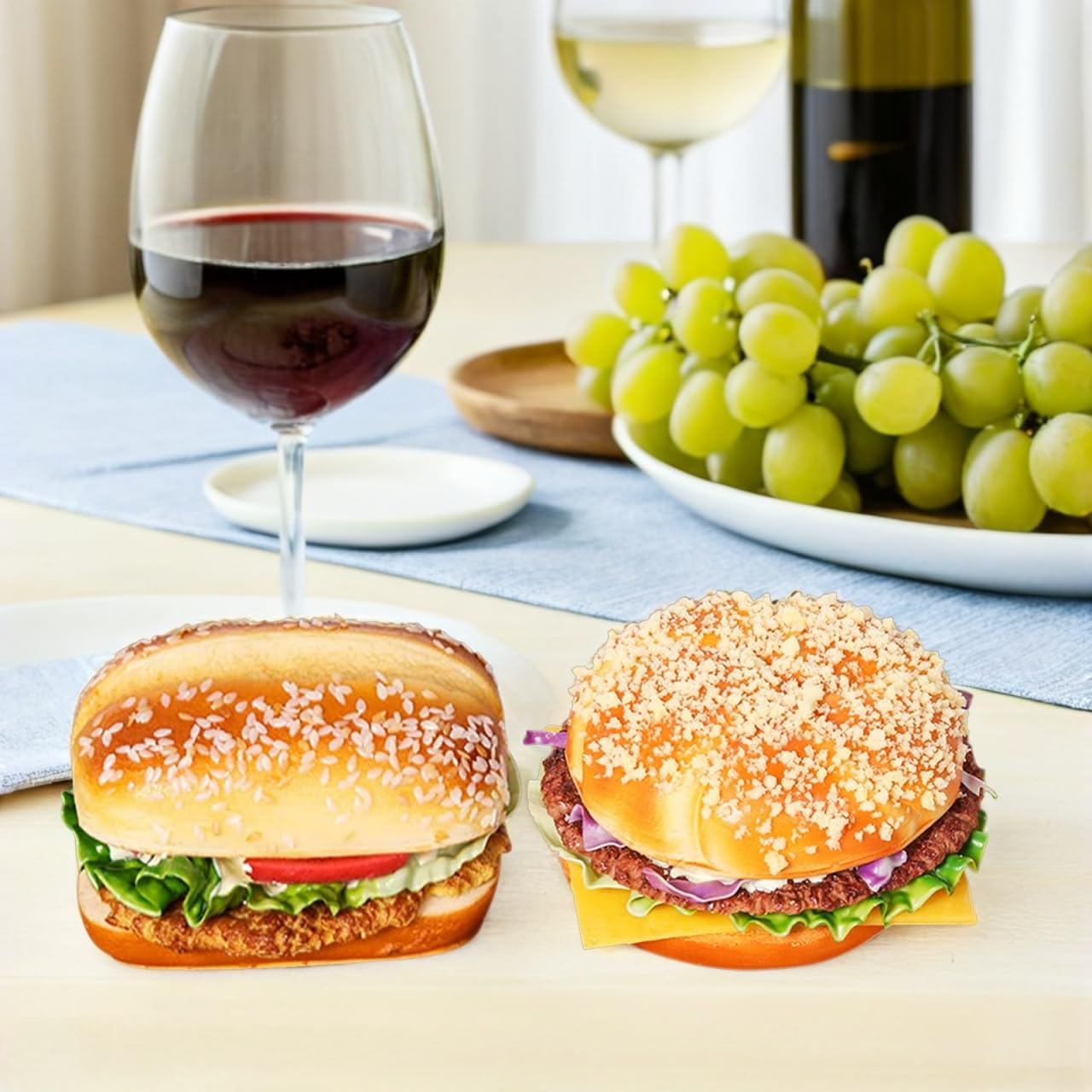NOLITOY 2pcs Artificial Hamburger, Fake Bread Model for Home Kitchen Shop Display Photography Props Baking