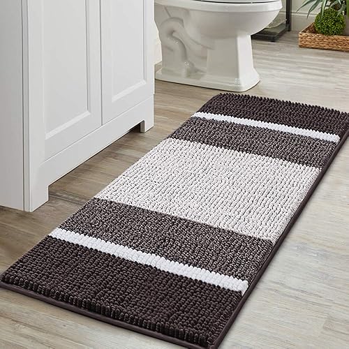 Miniatura 1 de Tapete de baño de felpa de chenilla de microfibra, diseño de rayas degradadas, ultrasuave, lavable, tapete de baño