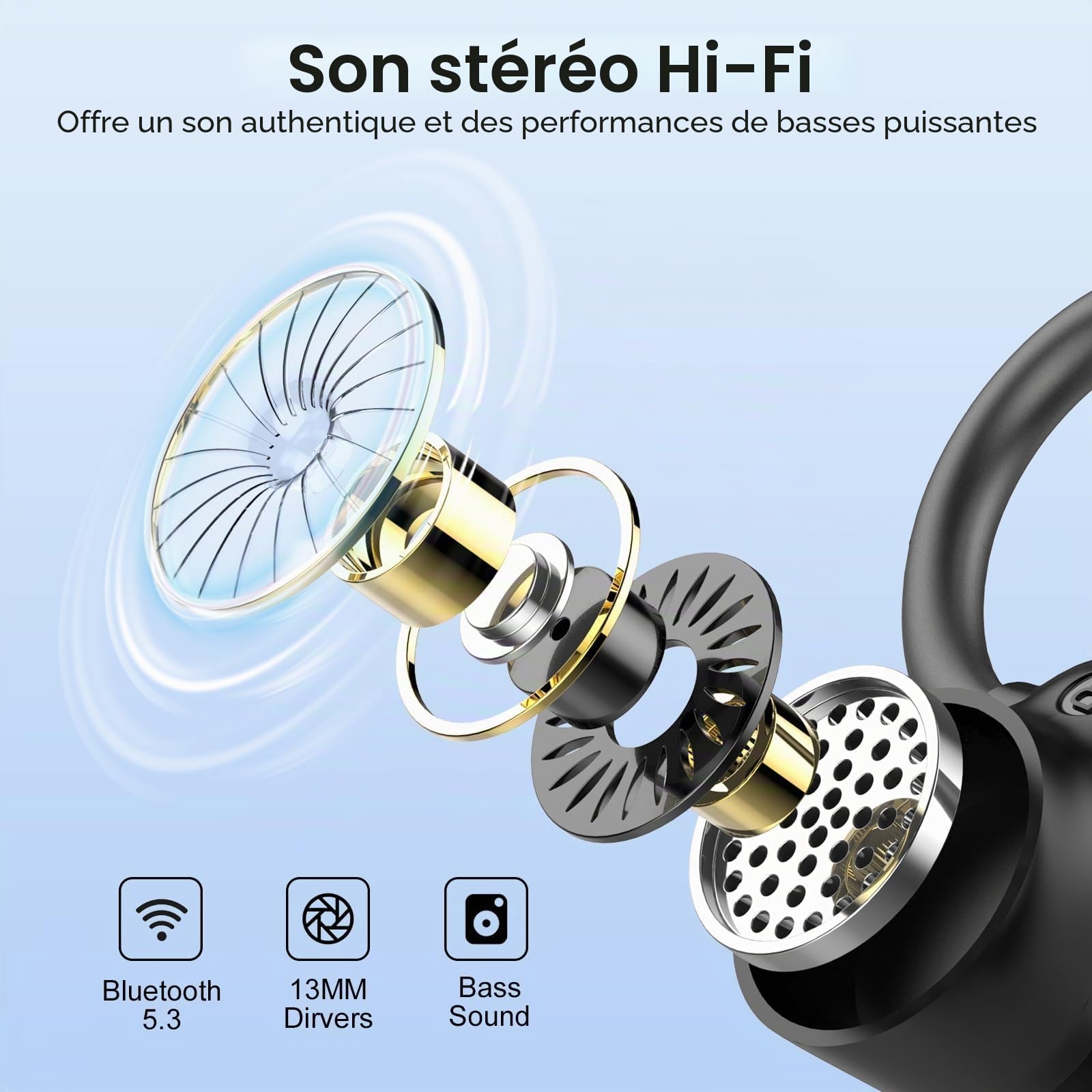 Poounur Écouteurs Bluetooth sans fil 5.3 avec 4 micro ENC, mini écouteurs intra-auriculaires Bluetooth 50 h basses profondes, réduction du bruit 2025, écouteurs étanches IPX7