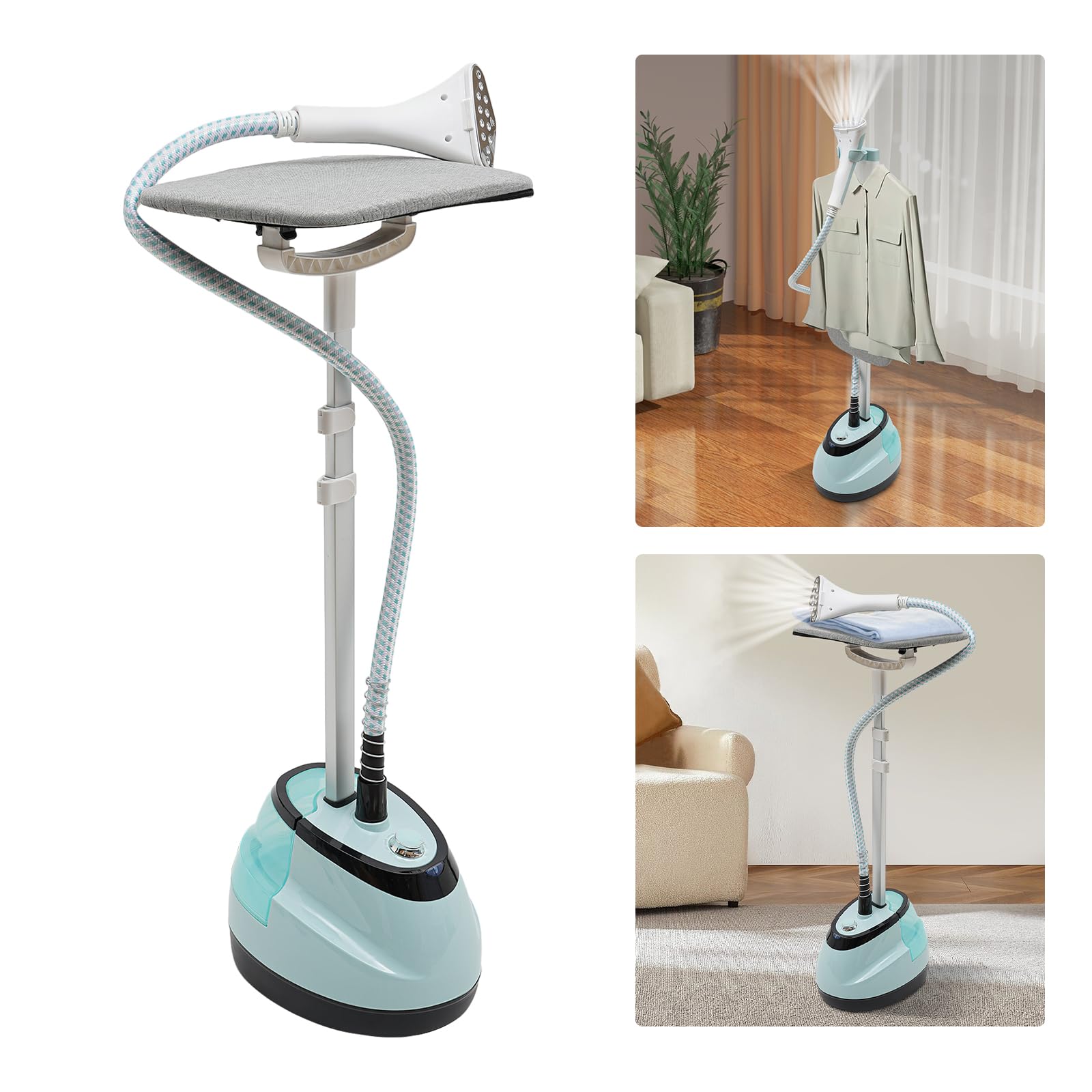 Standing Steamer,Professional Cloth Steamer with Ironing Board,Professional Steamer for Clothes,Garment Steamer and Iron,Garment Steamer Accessories for Clothes,Blue,1.6L,for Fiber,Nylon